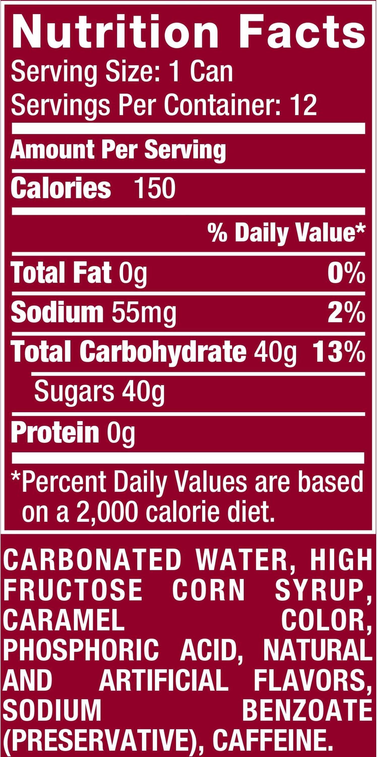 Image describing nutrition information for product Dr Pepper (36pk Cube)