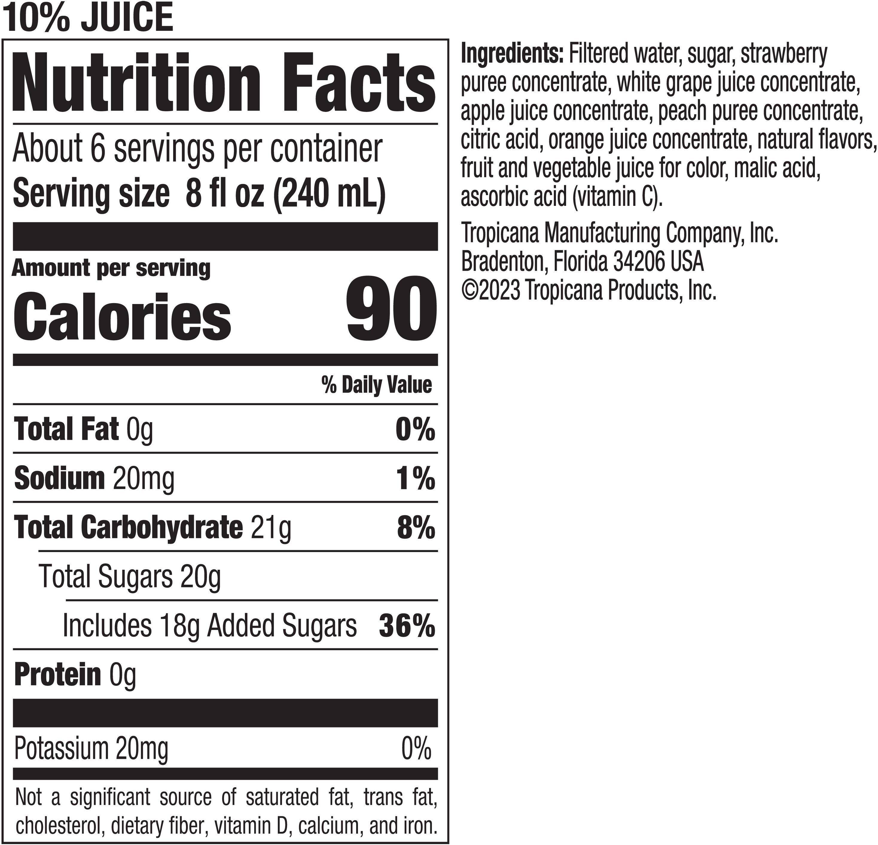 Image describing nutrition information for product Tropicana Strawberry Peach