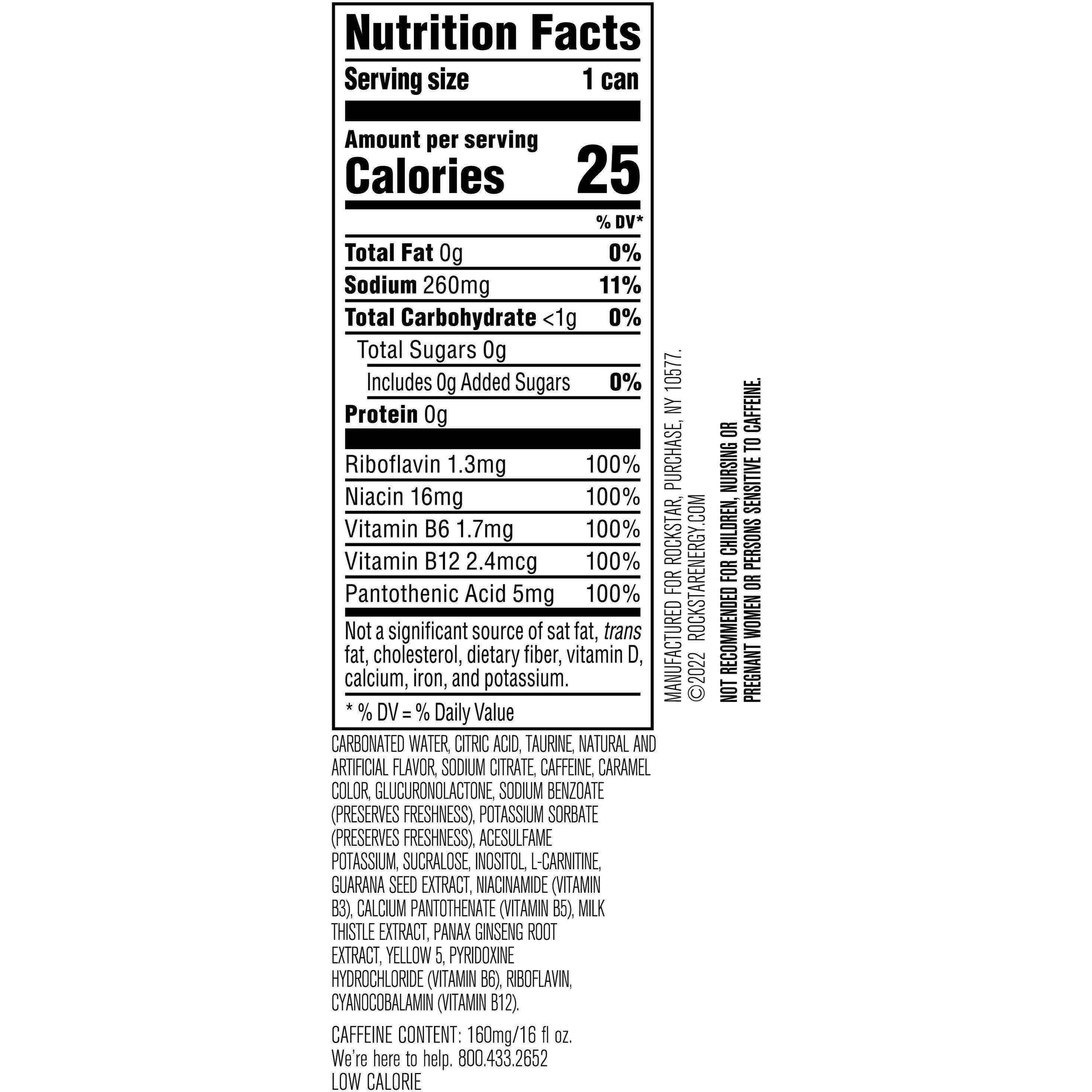 Image describing nutrition information for product Rockstar Energy Sugar Free OG Flavor