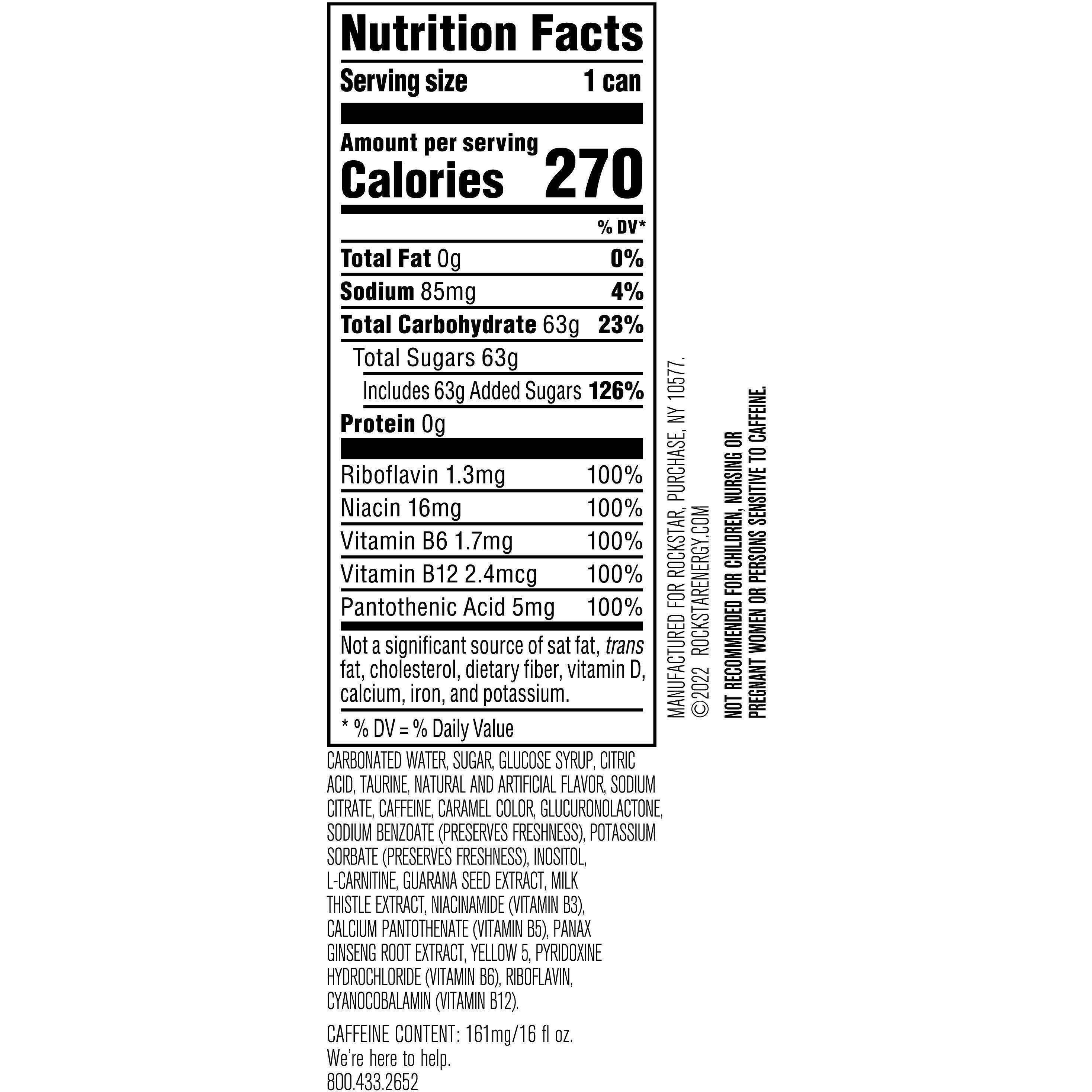 Image describing nutrition information for product Rockstar Energy OG Flavor