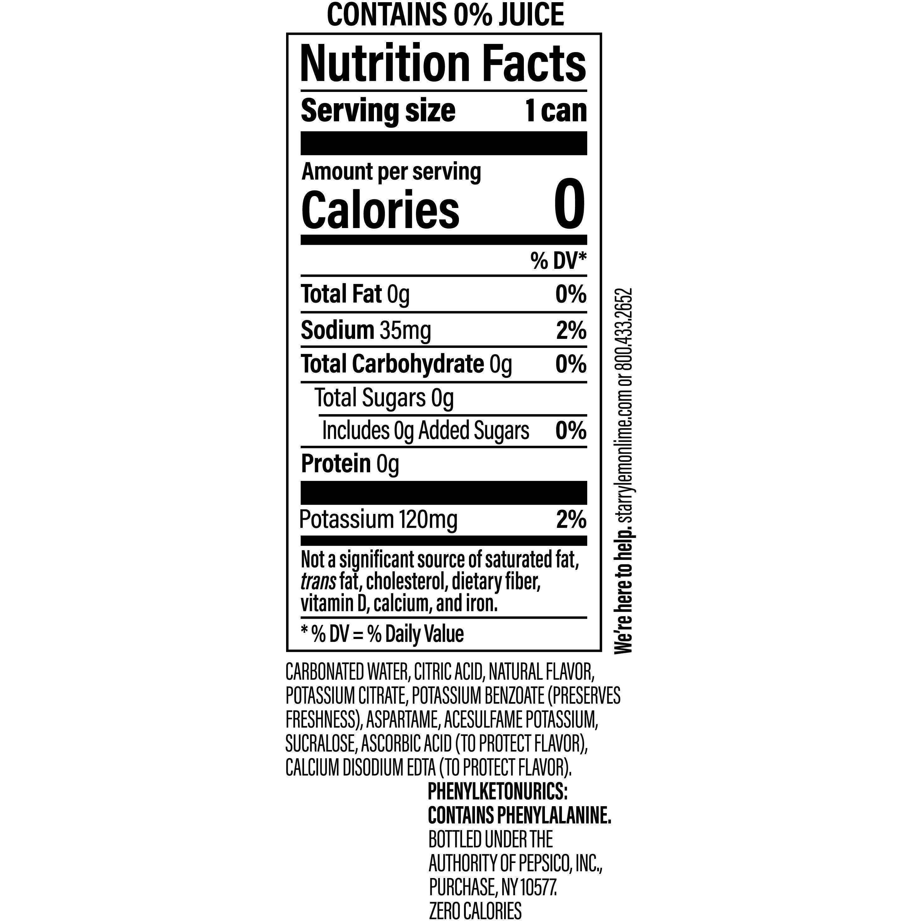 Image describing nutrition information for product Starry Zero Sugar