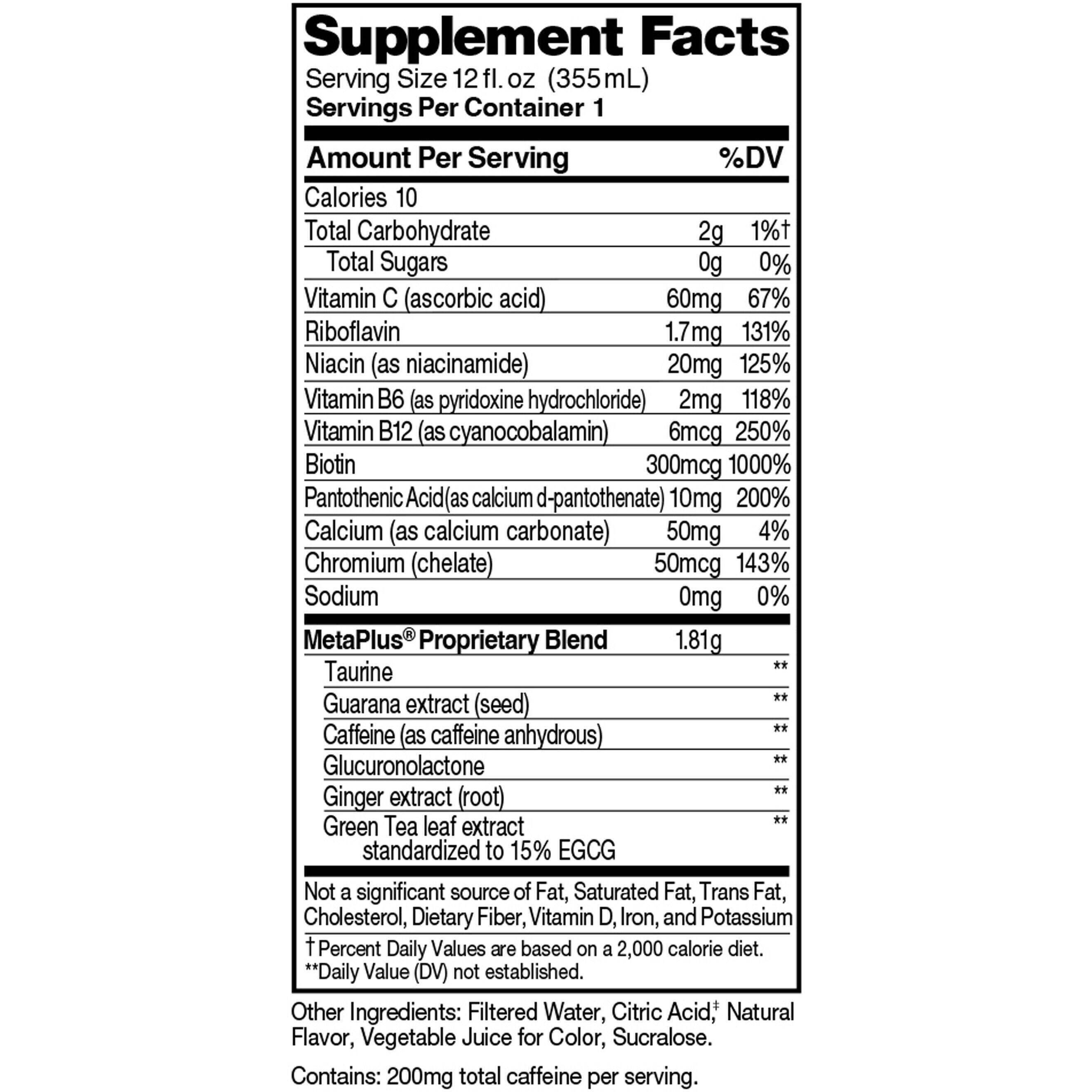 Image describing nutrition information for product CELSIUS Peach Mango Green Tea