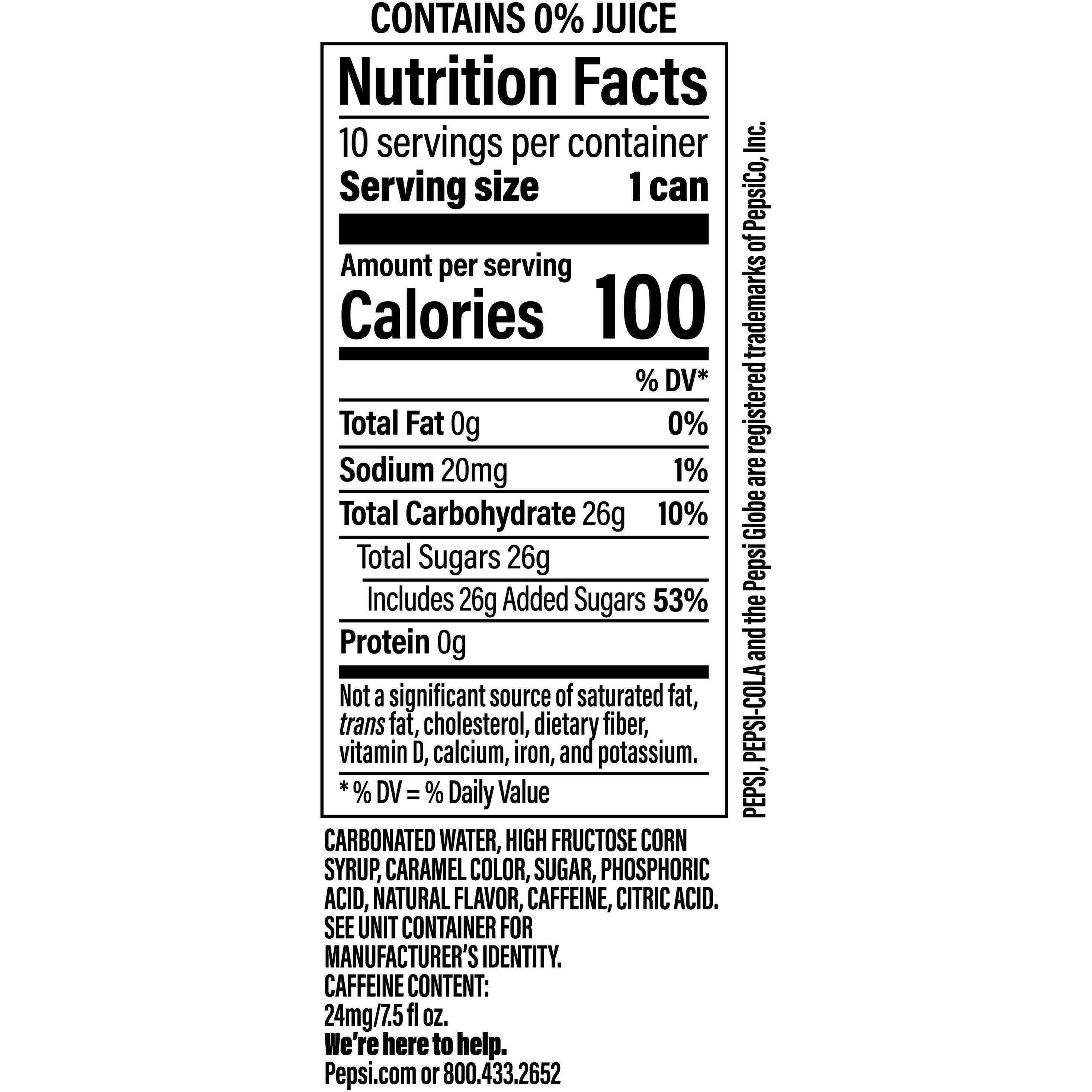 Image describing nutrition information for product Pepsi Wild Cherry