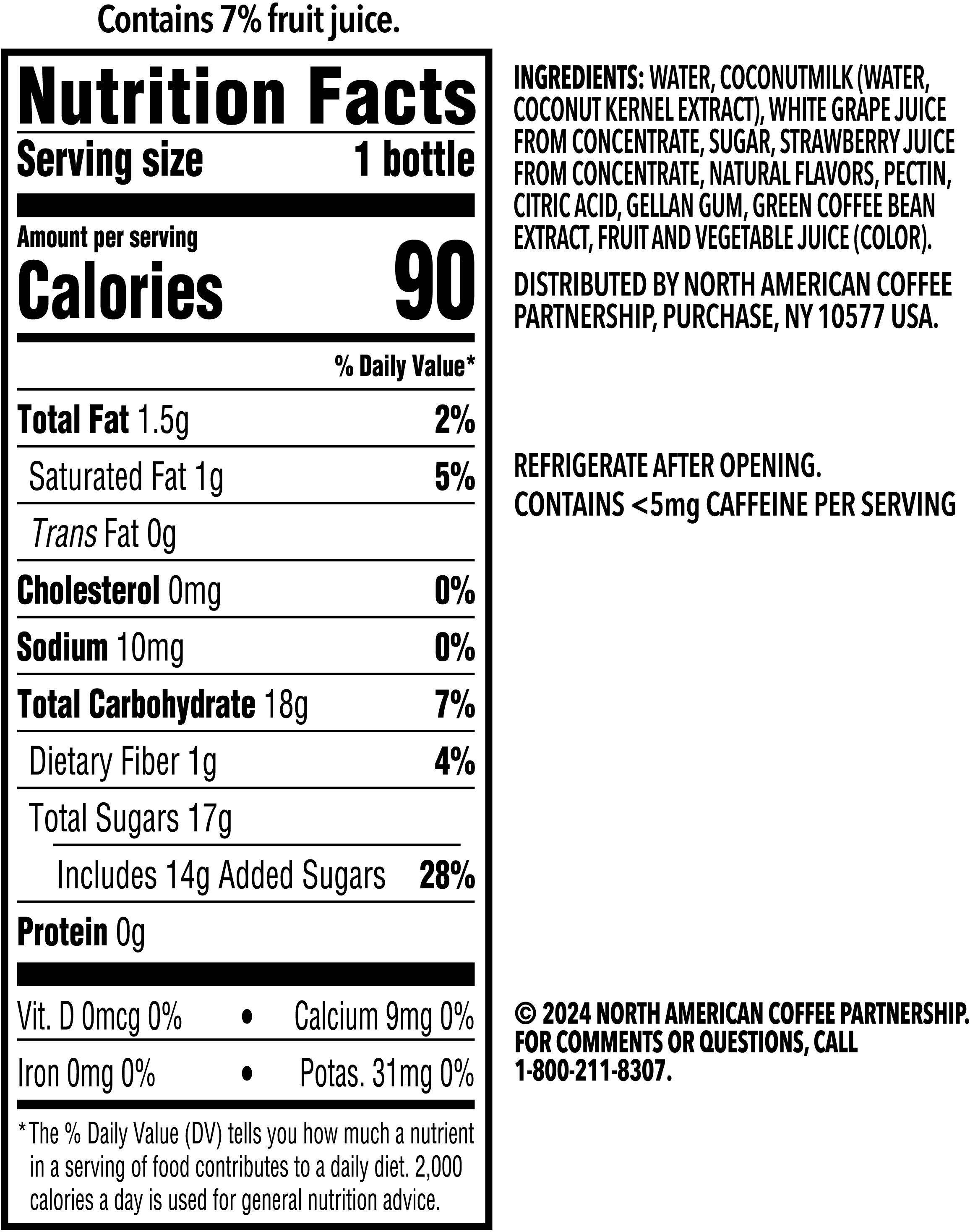 Image describing nutrition information for product Starbucks Pink Drink (Club Pack)