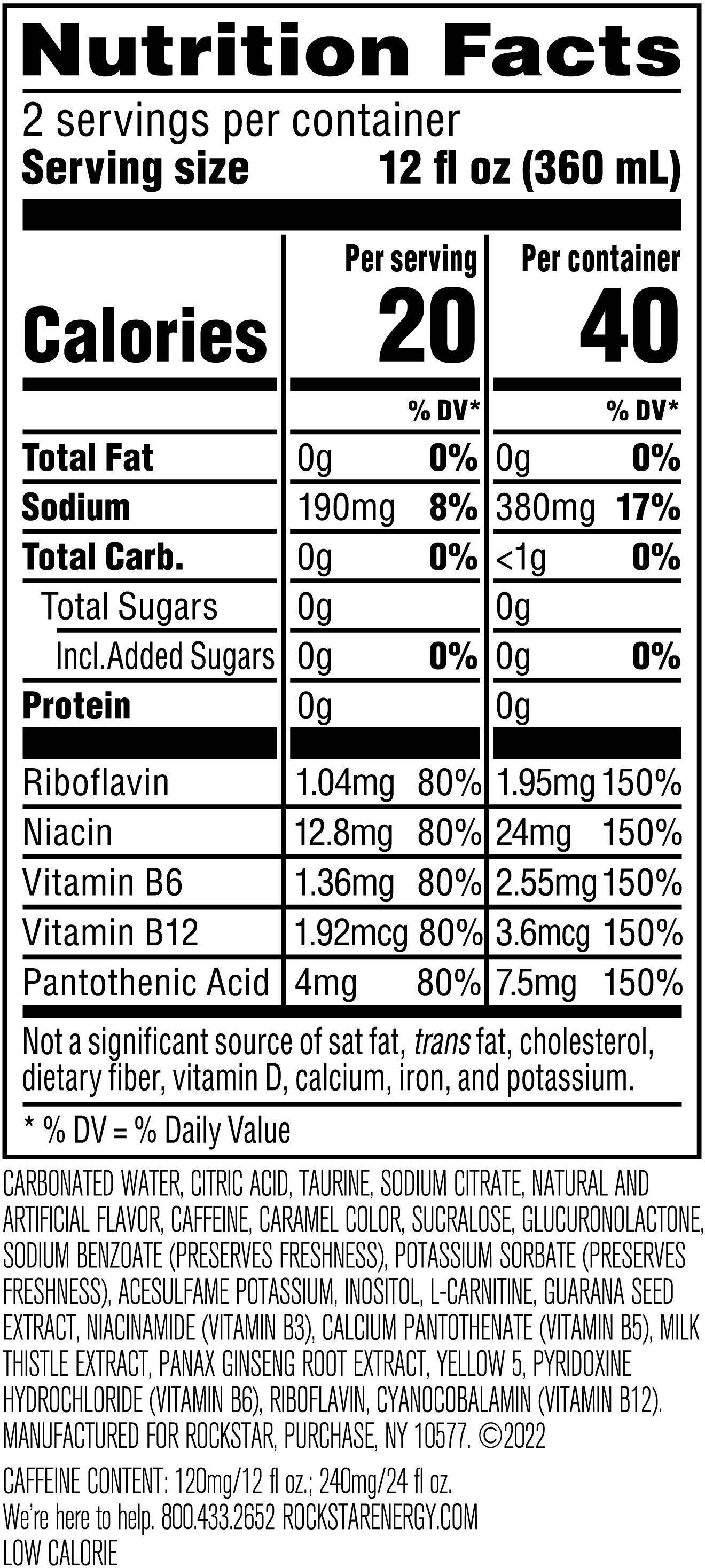 Image describing nutrition information for product Rockstar Energy Sugar Free