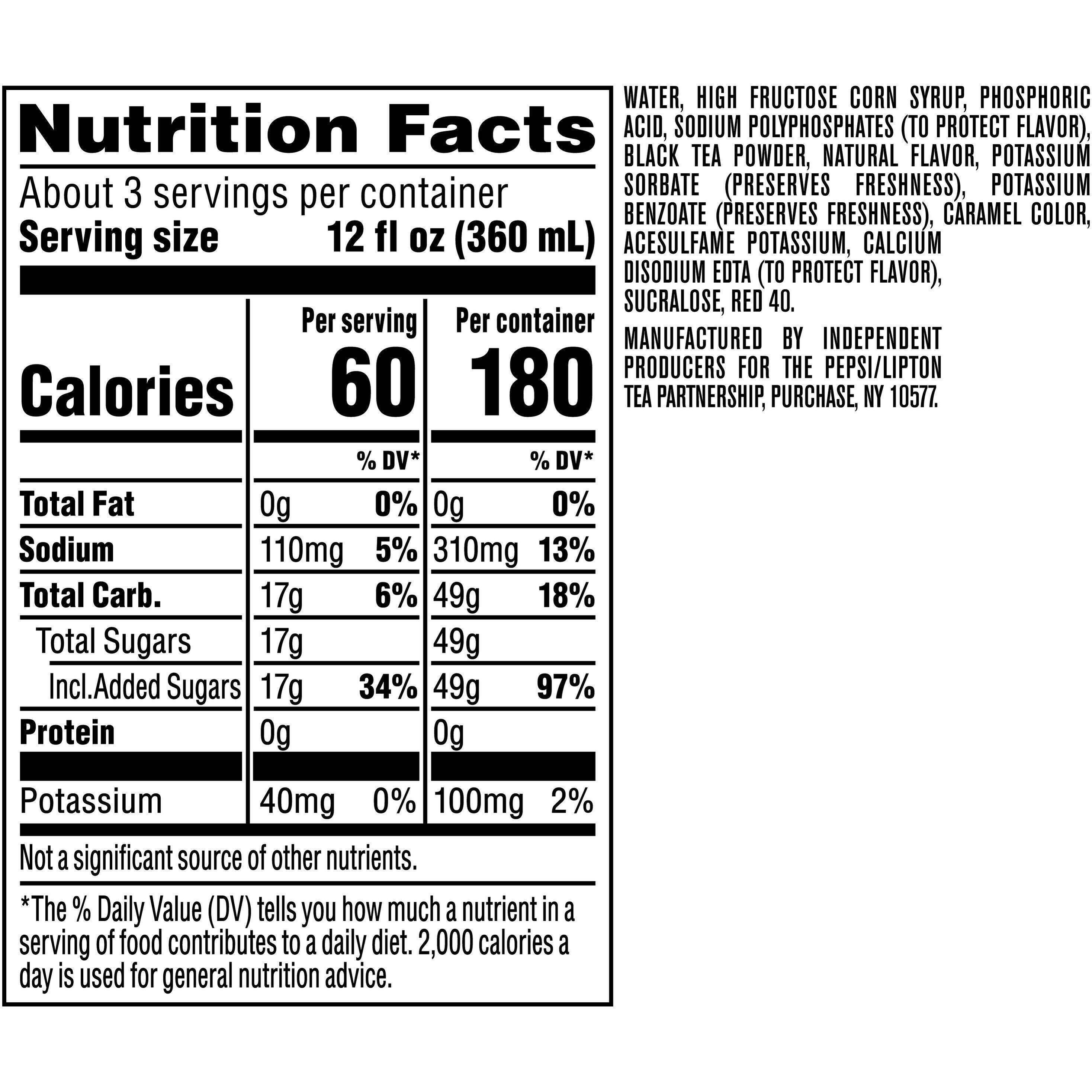 Image describing nutrition information for product Brisk Sweet Tea