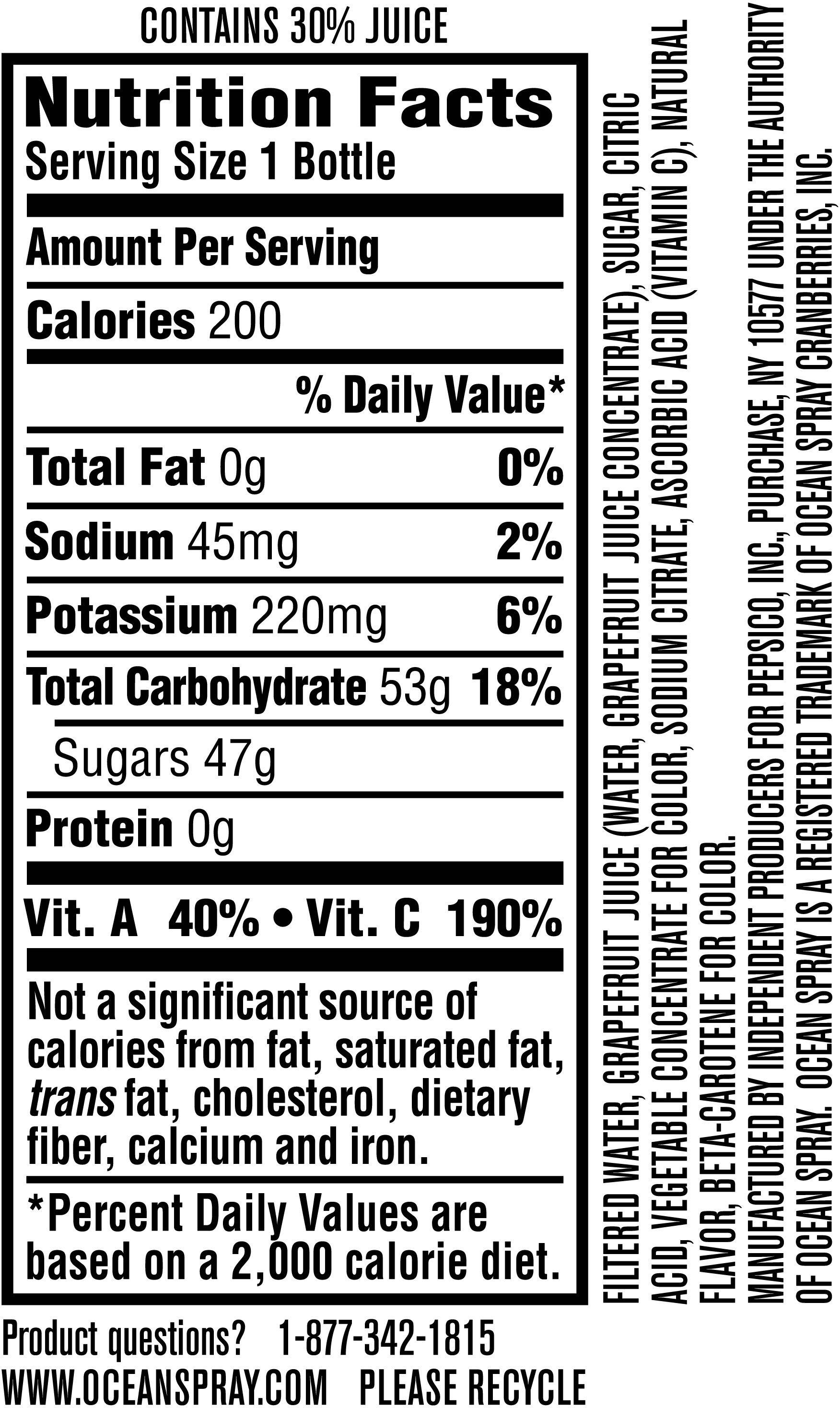 Image describing nutrition information for product Ocean Spray Ruby Red Grapefruit