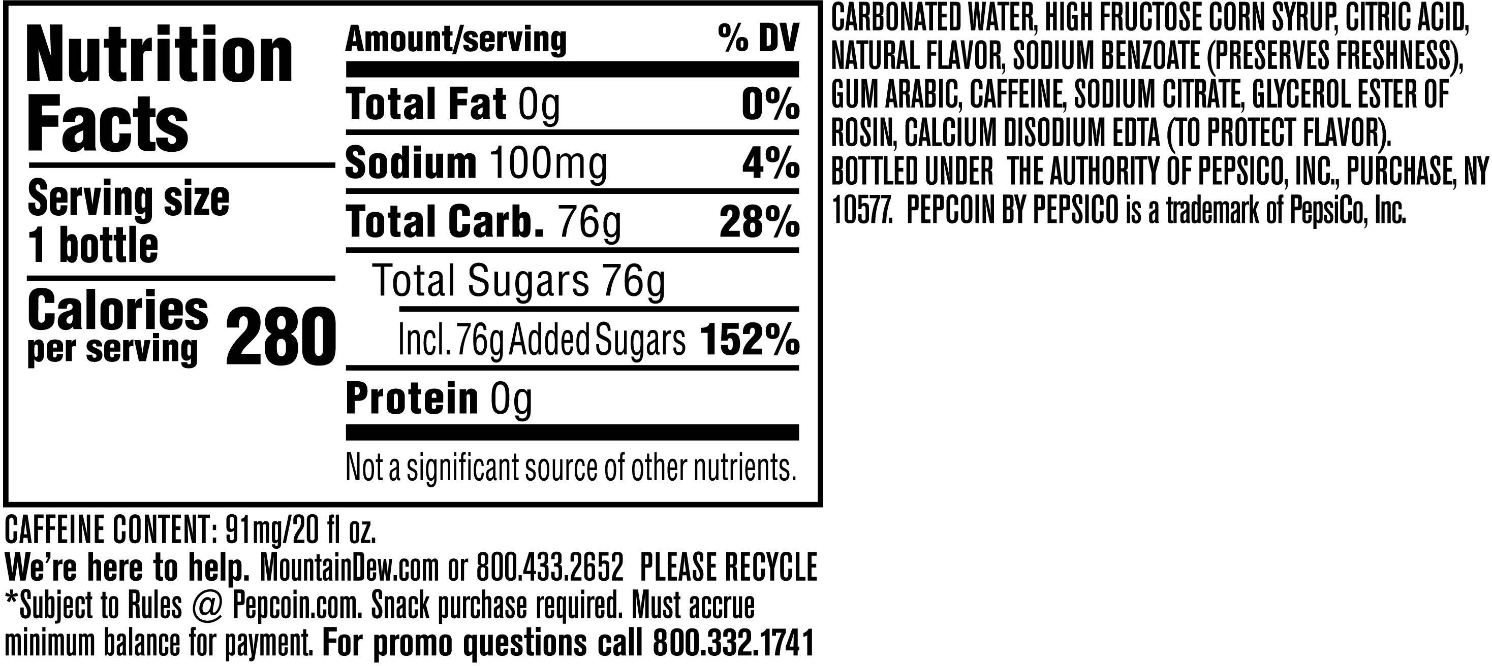Image describing nutrition information for product Mtn Dew White Out Citrus