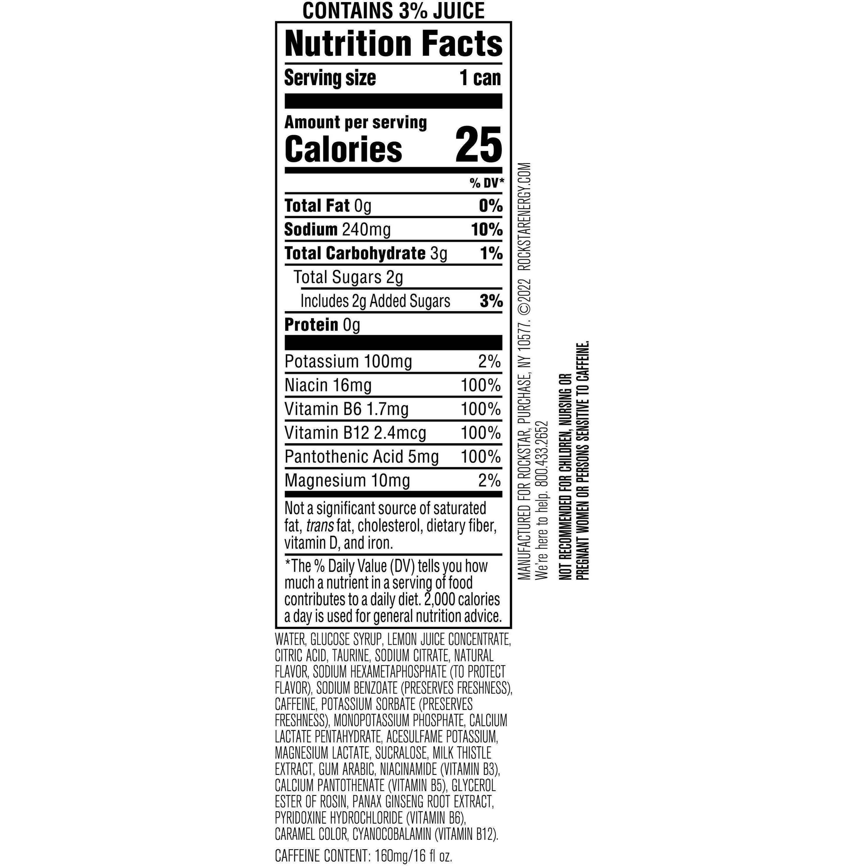 Image describing nutrition information for product Rockstar Recovery Lemonade