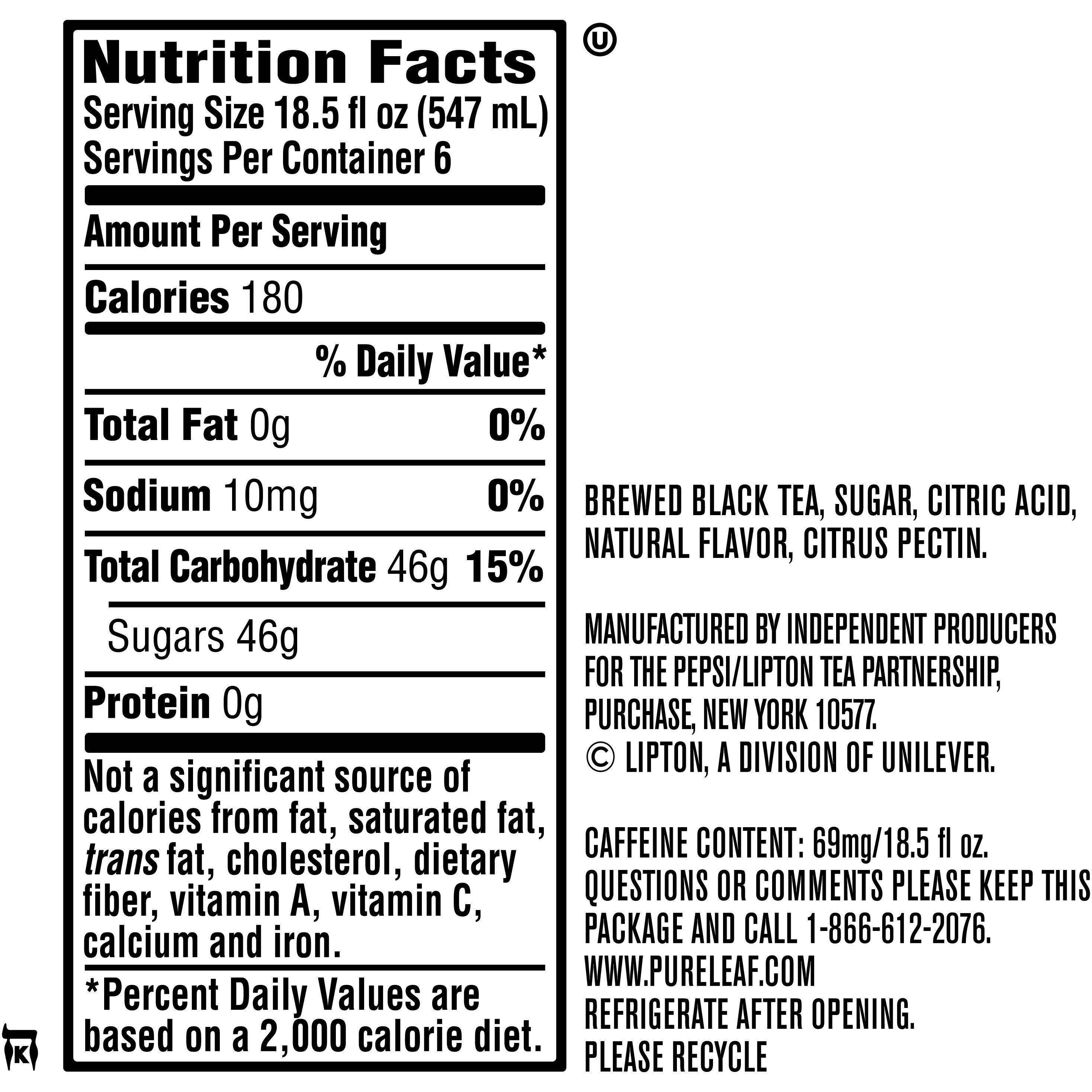 Image describing nutrition information for product Pure Leaf Raspberry