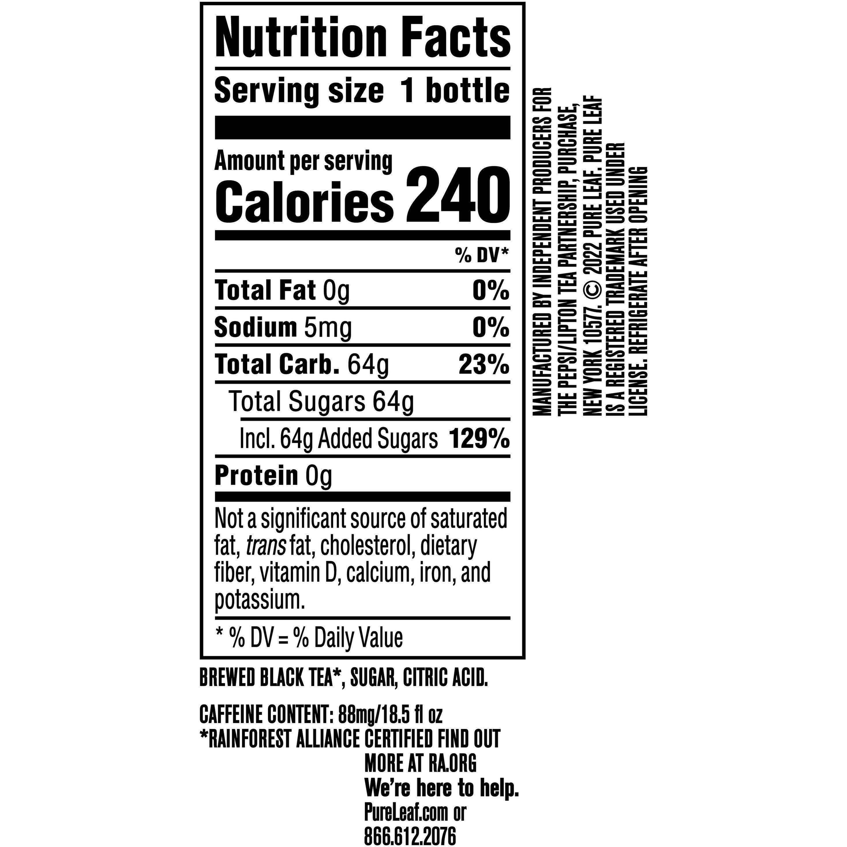 Image describing nutrition information for product Pure Leaf Extra Sweet Tea