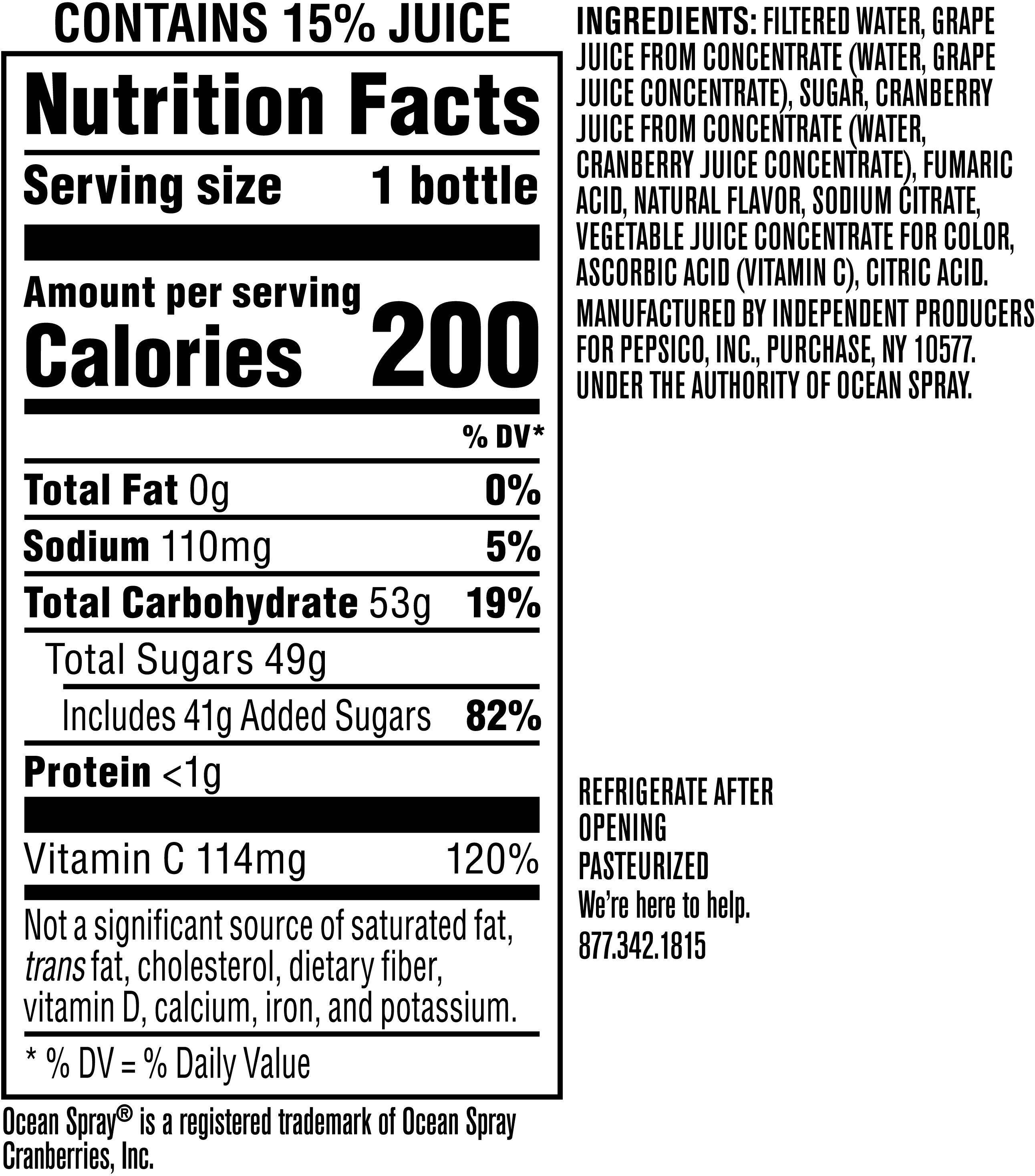 Image describing nutrition information for product Ocean Spray Cran Grape