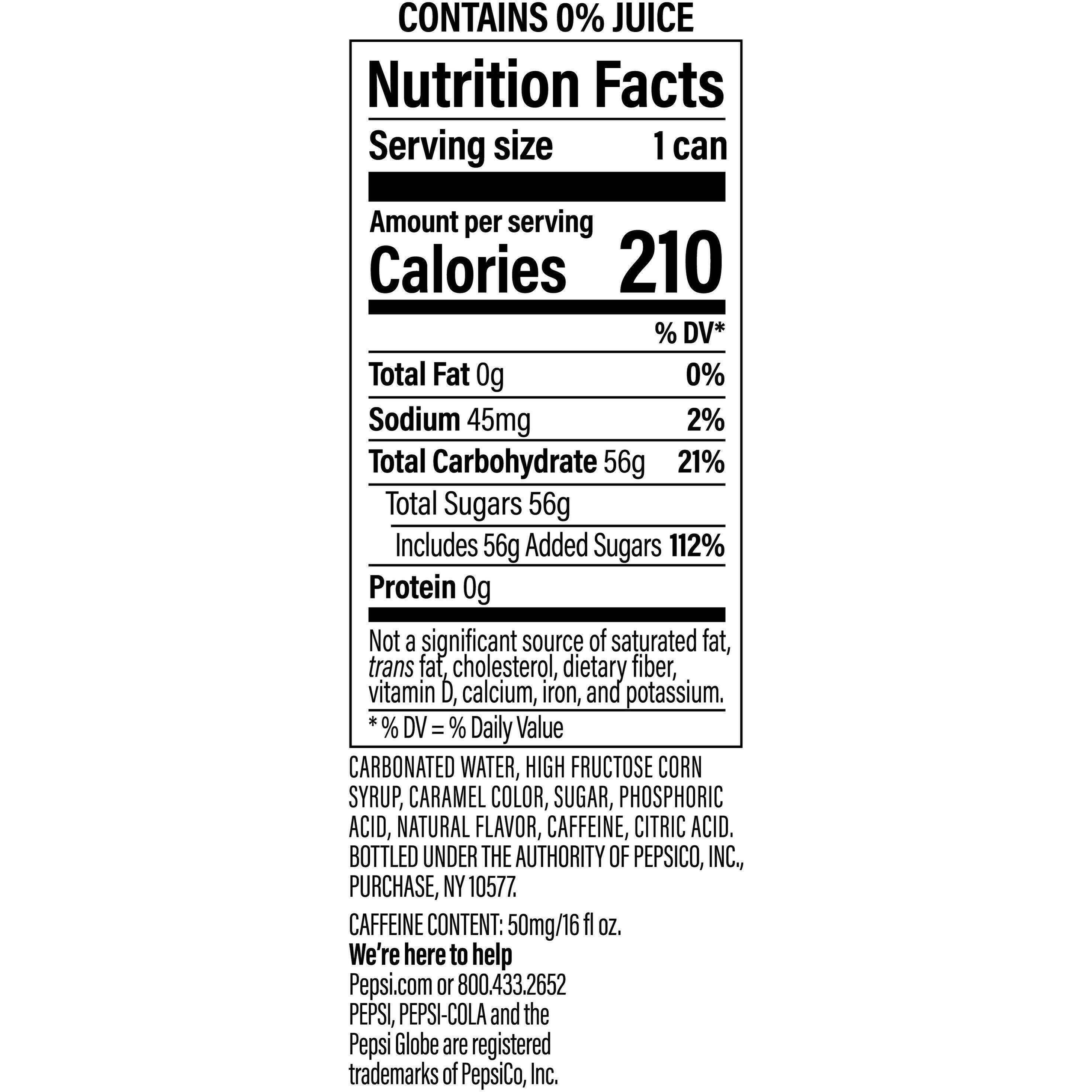 Image describing nutrition information for product Pepsi Wild Cherry