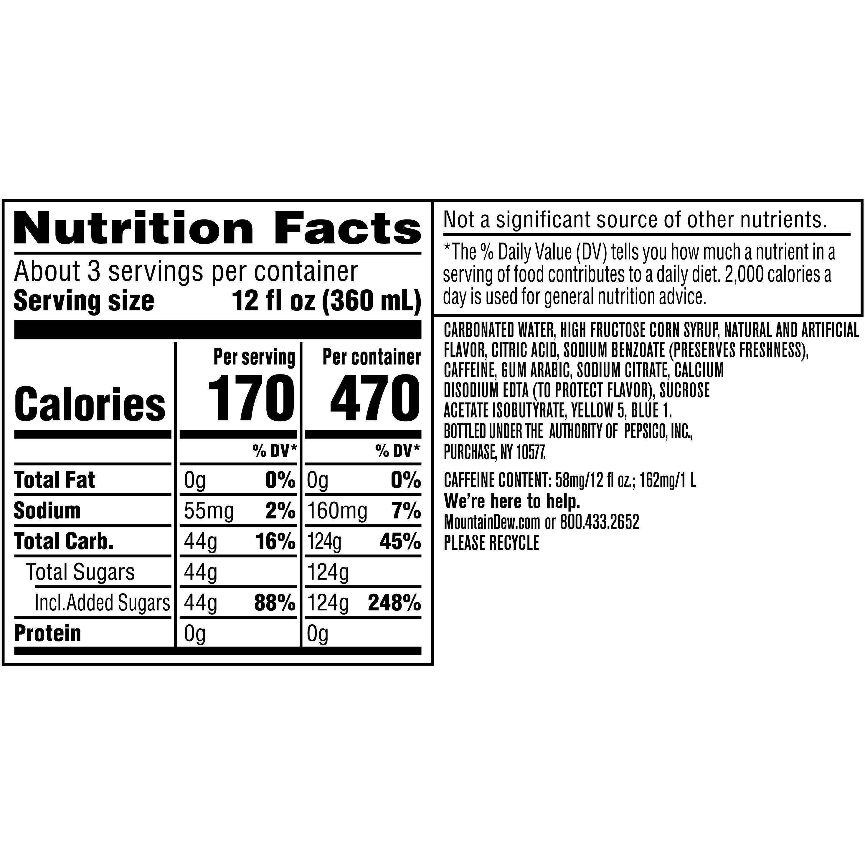 Image describing nutrition information for product Mtn Dew Baja Blast