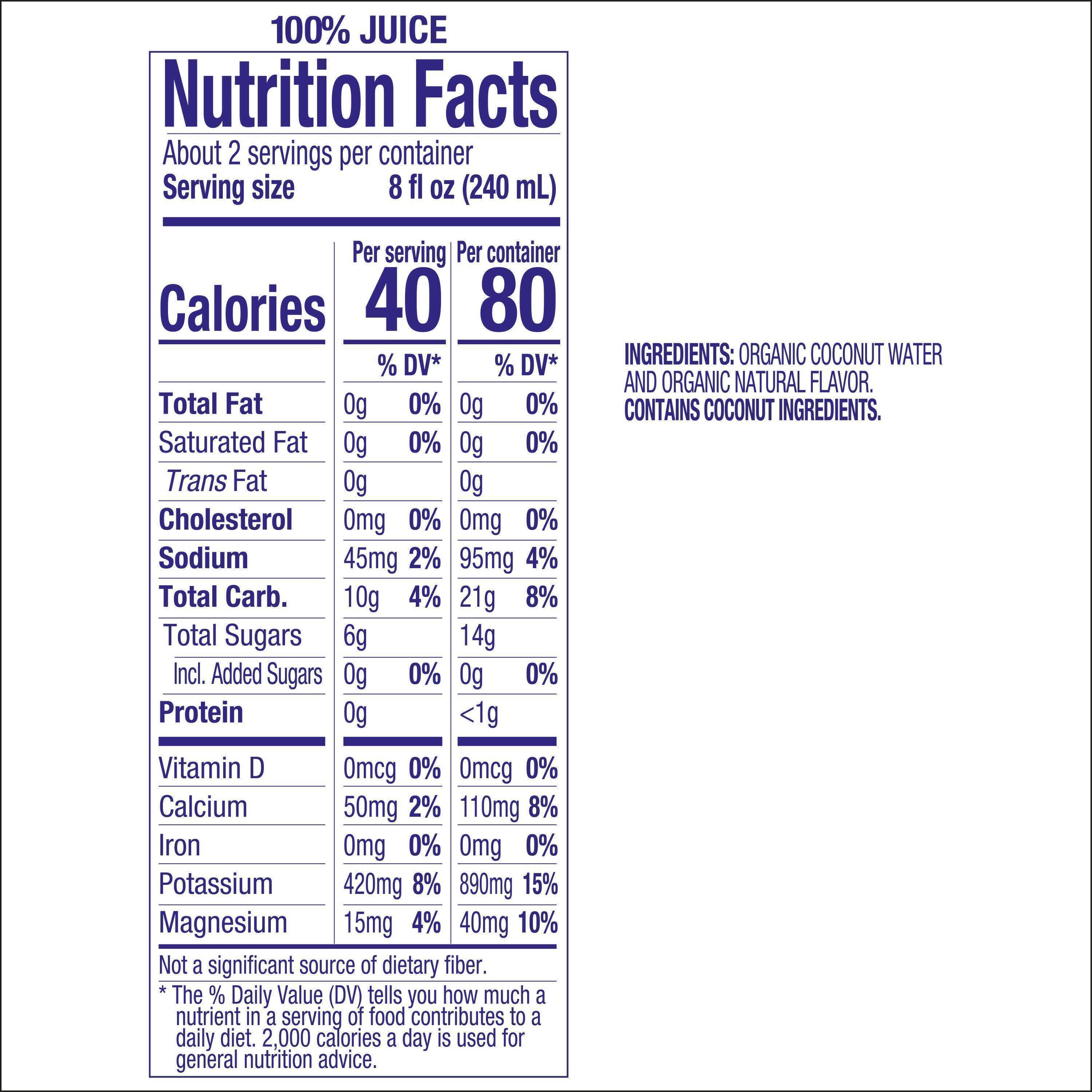 Image describing nutrition information for product Naked Juice Pure Coconut Water