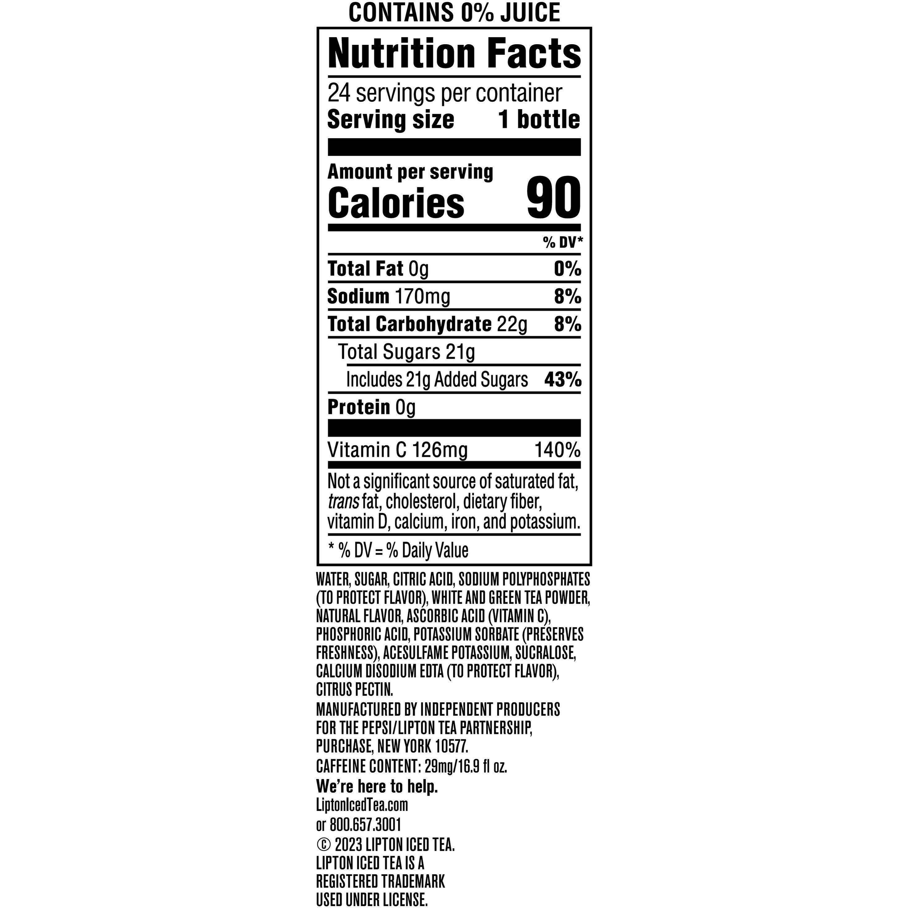 Image describing nutrition information for product Lipton Iced Tea White Raspberry