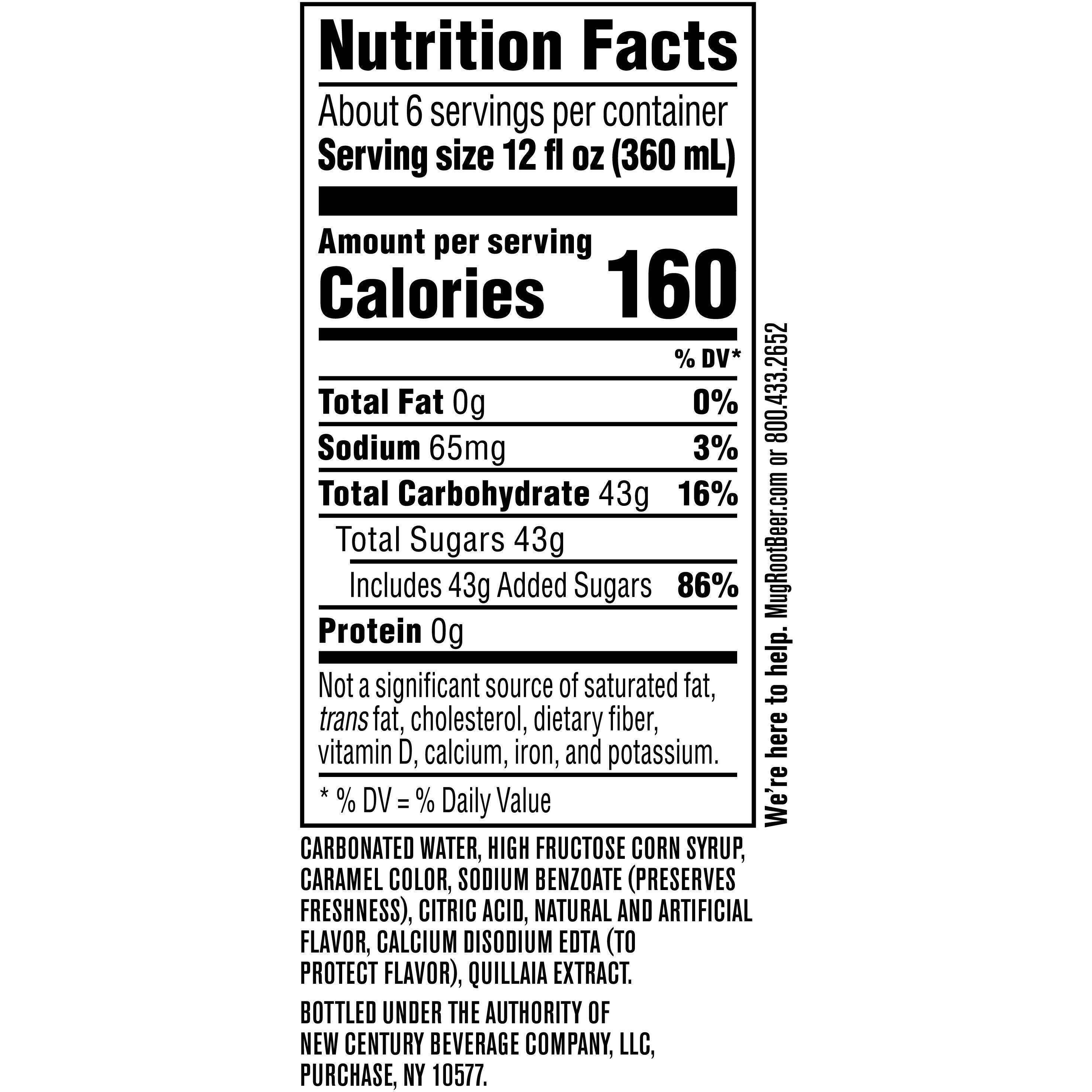 Image describing nutrition information for product Mug Root Beer