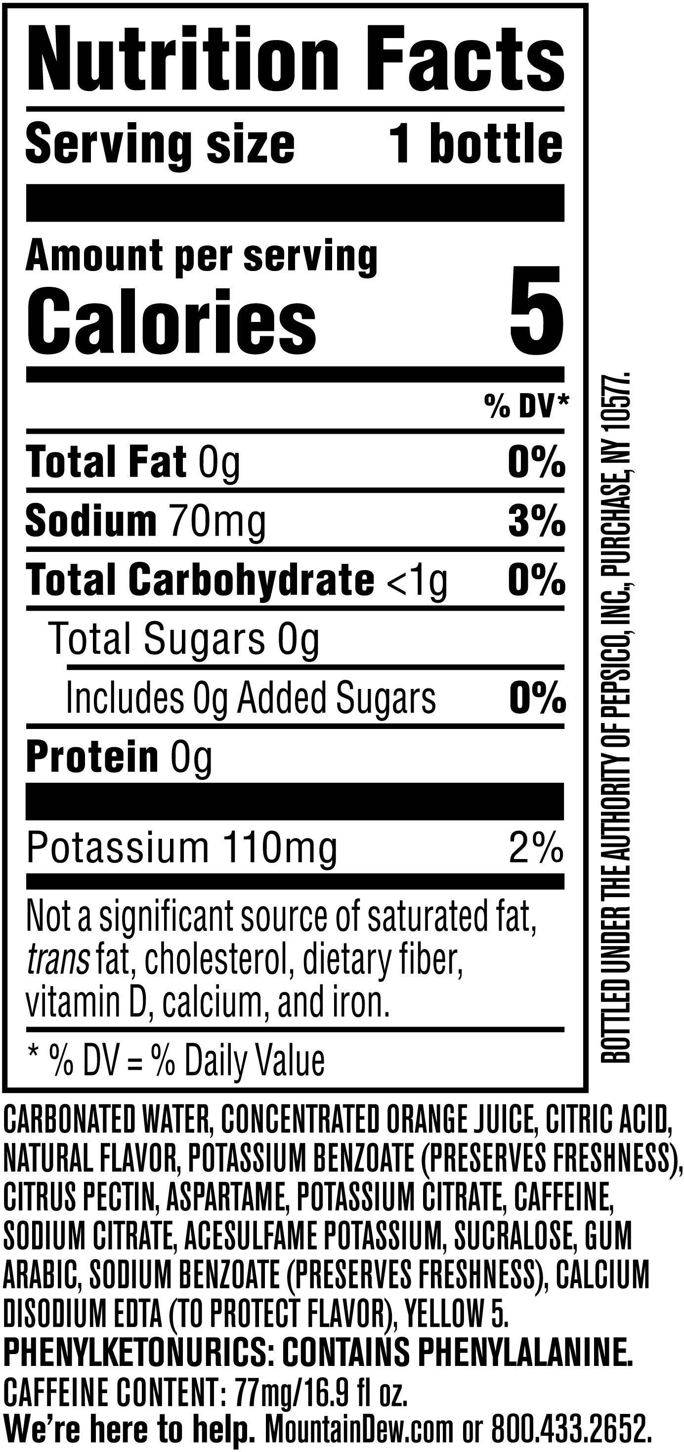 Image describing nutrition information for product Diet Mtn Dew