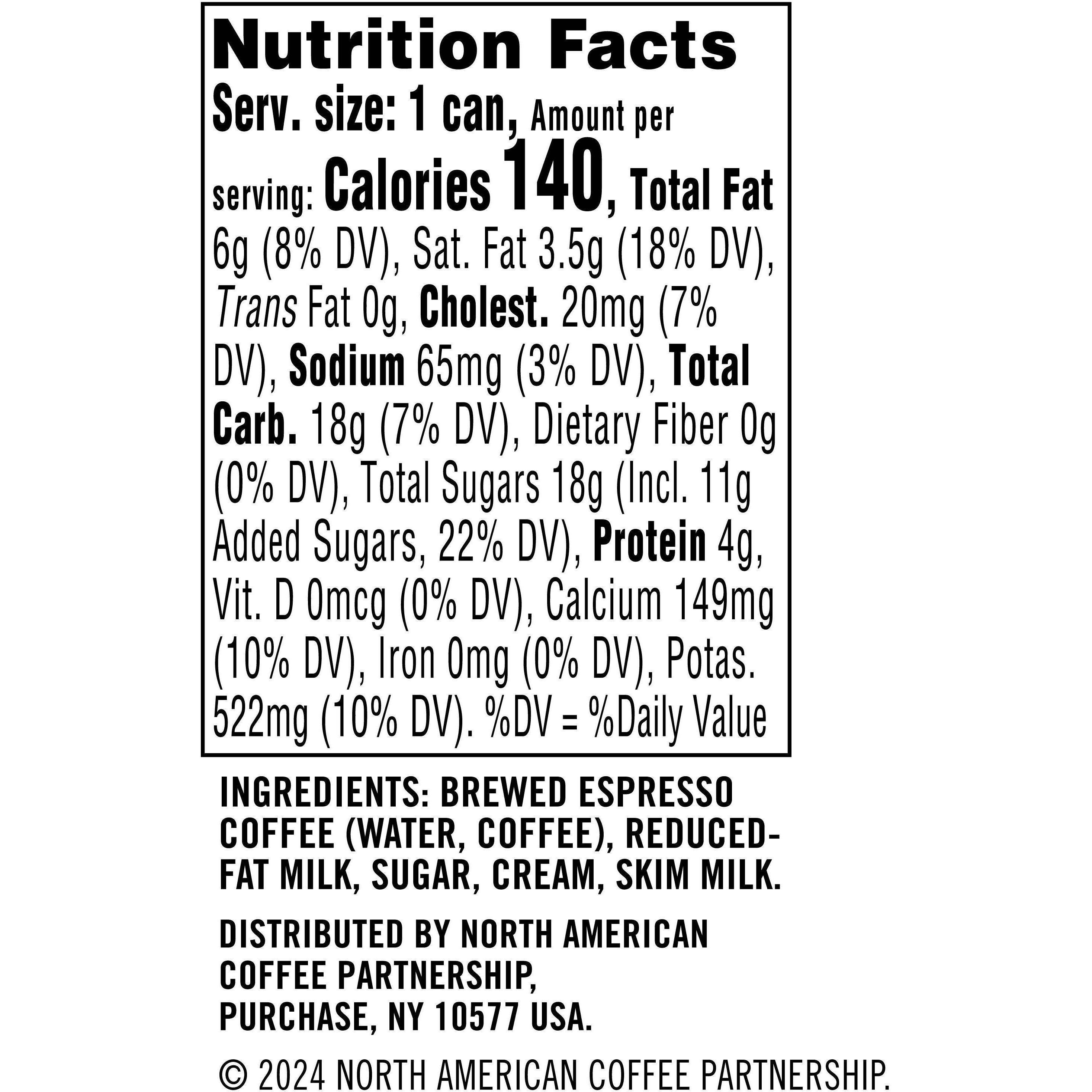 Image describing nutrition information for product Starbucks Espresso & Cream