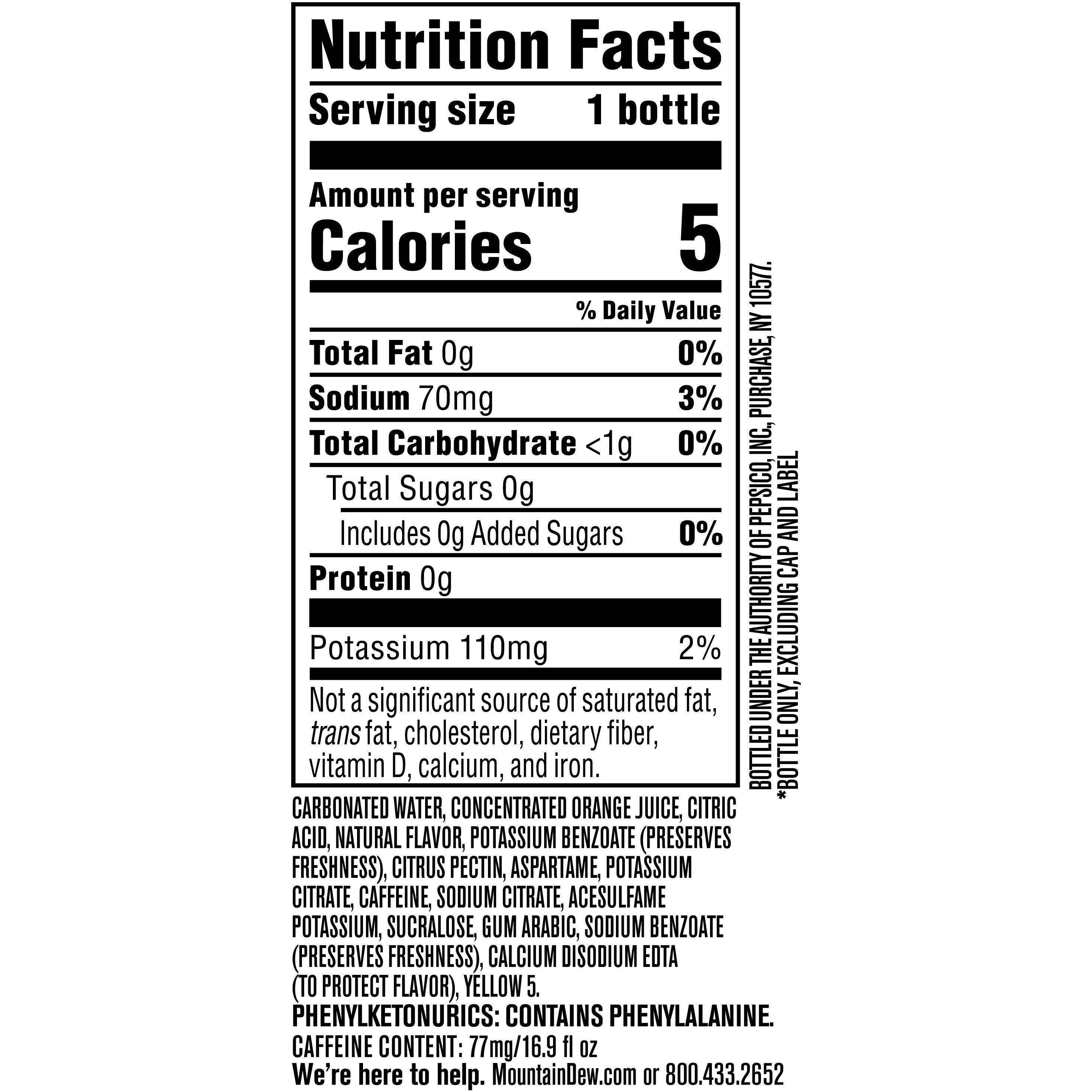 Image describing nutrition information for product Diet Mtn Dew