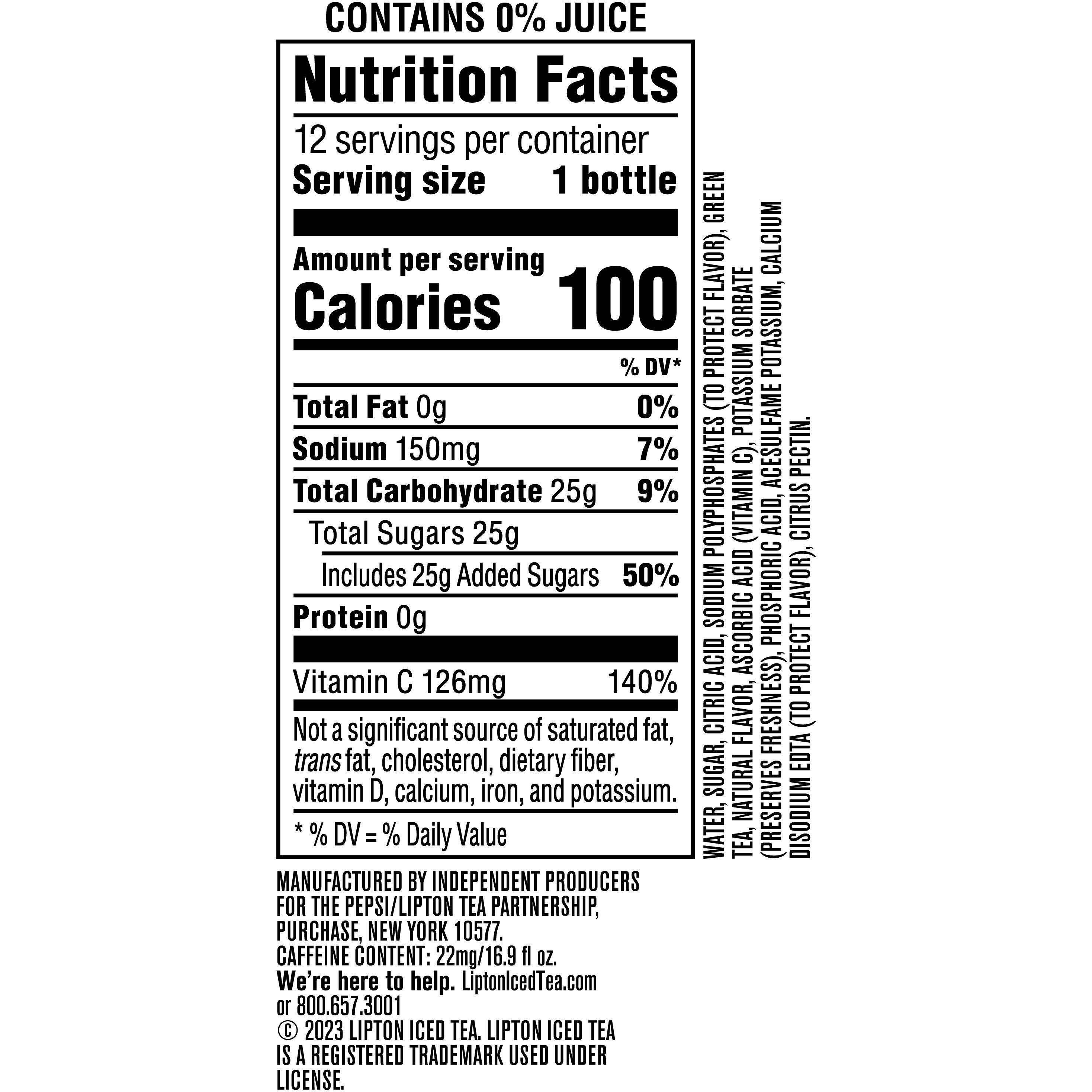 Image describing nutrition information for product Lipton Iced Green Tea Citrus