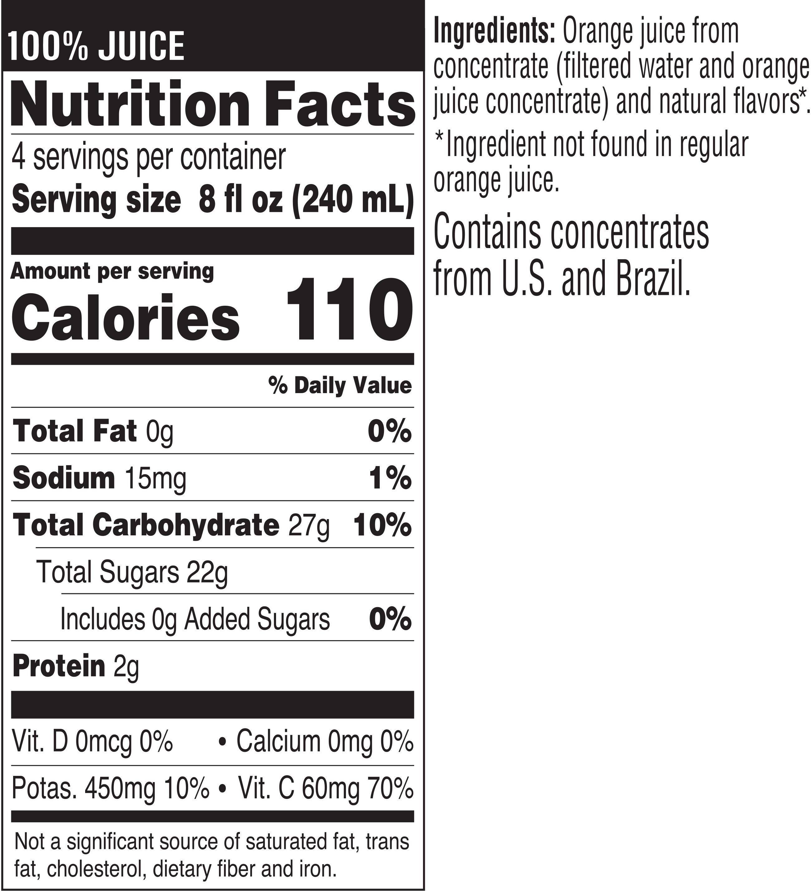 Image describing nutrition information for product Tropicana Orange Juice