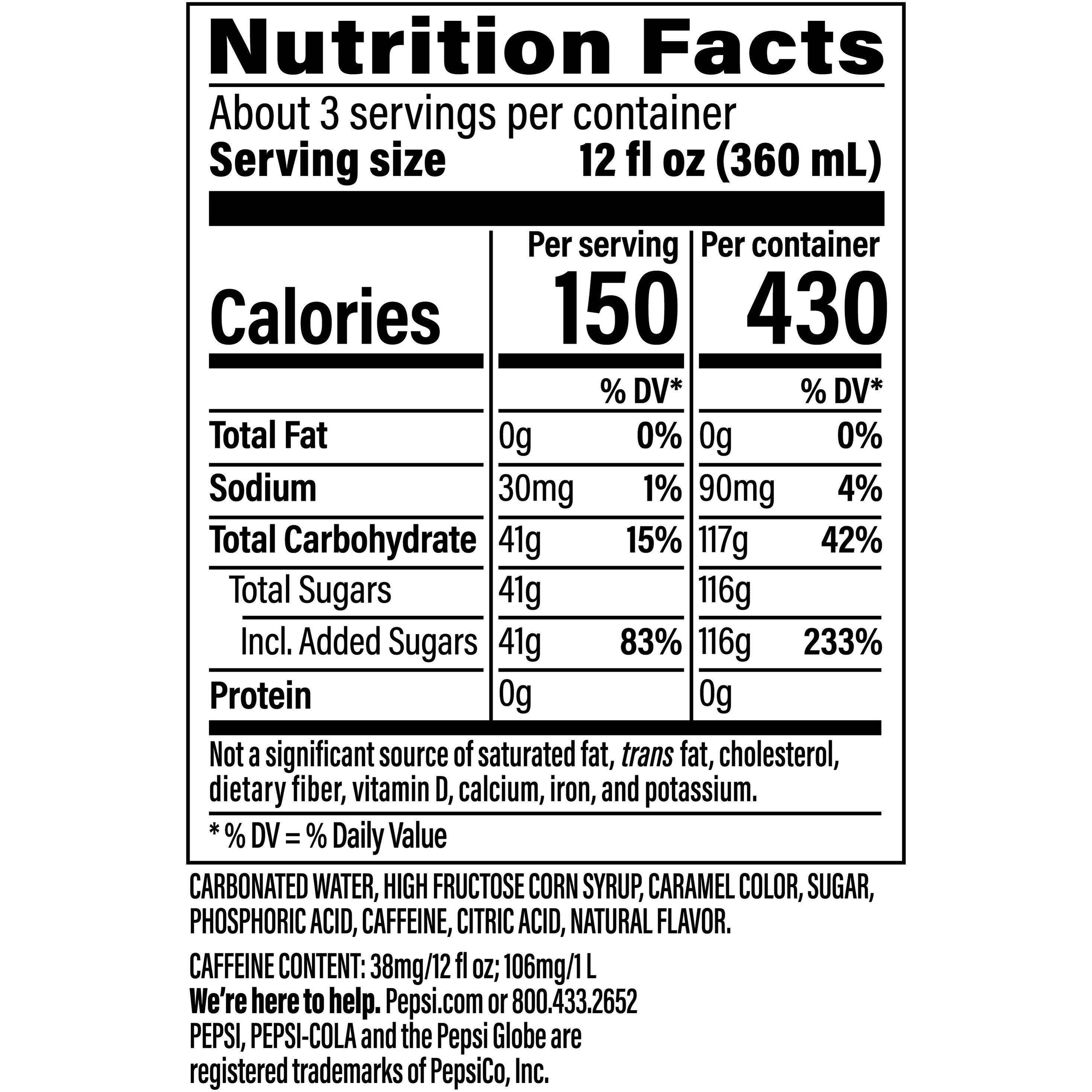 Image describing nutrition information for product Pepsi