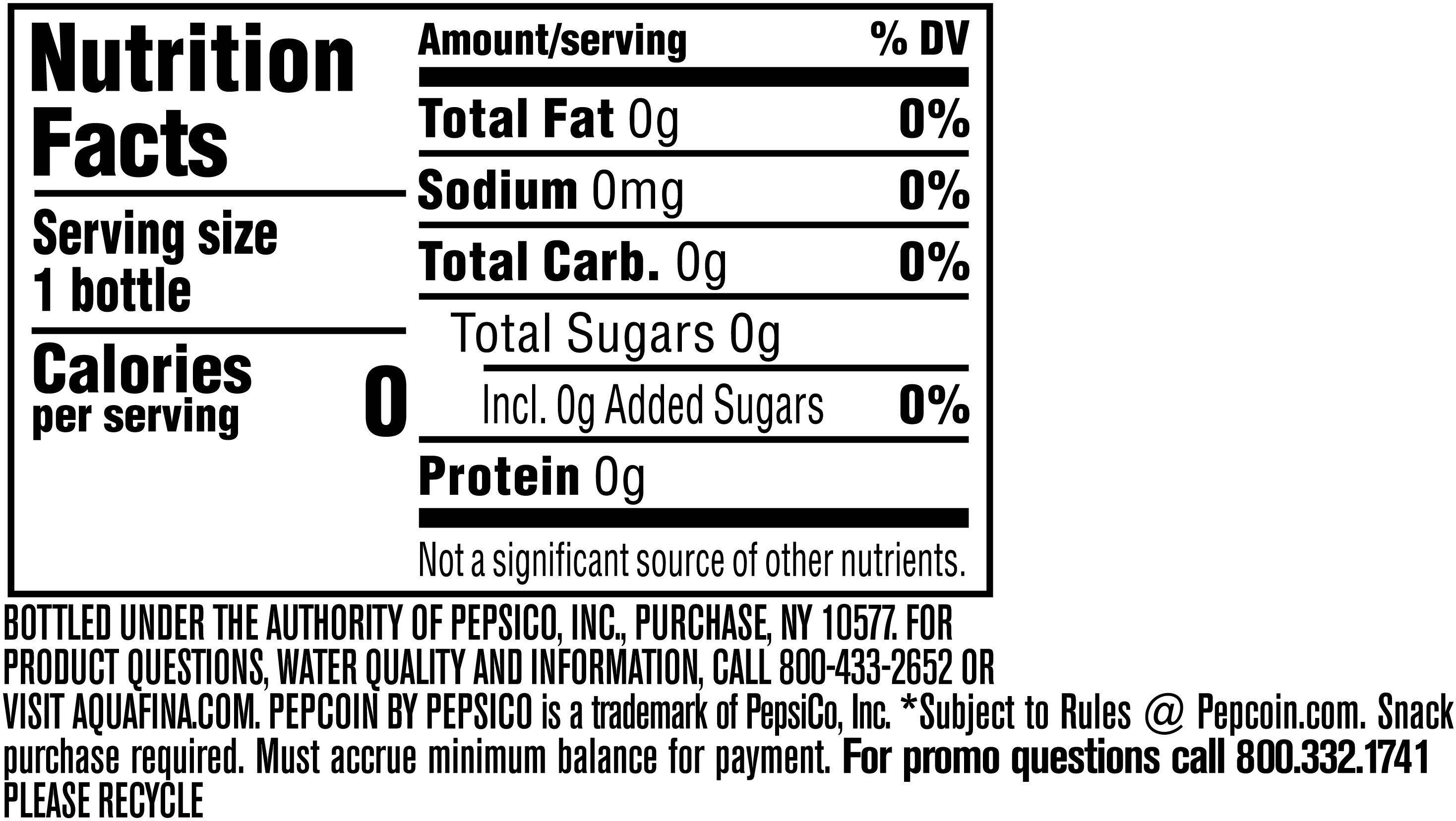 Image describing nutrition information for product Aquafina Water