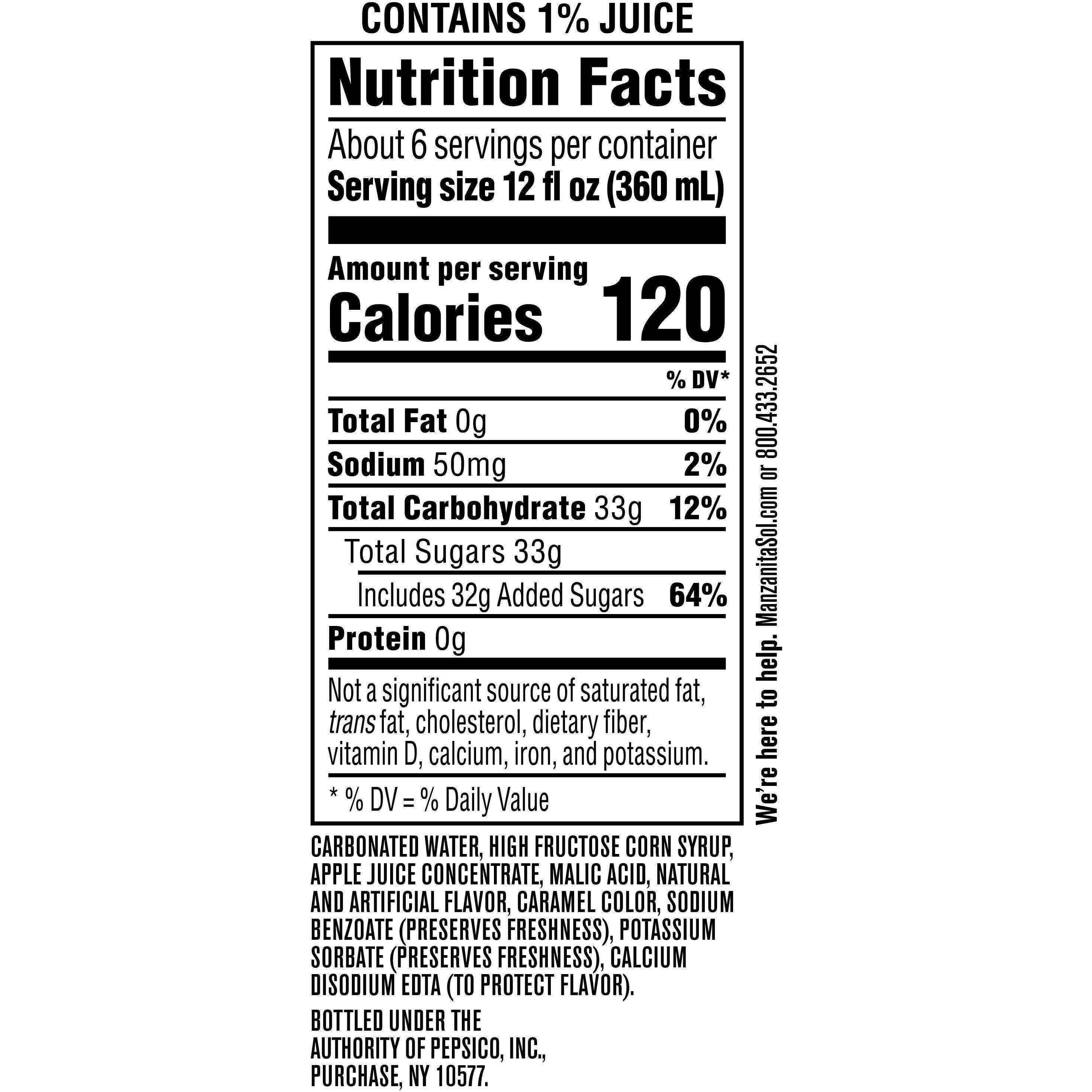 Image describing nutrition information for product Manzanita Sol Apple