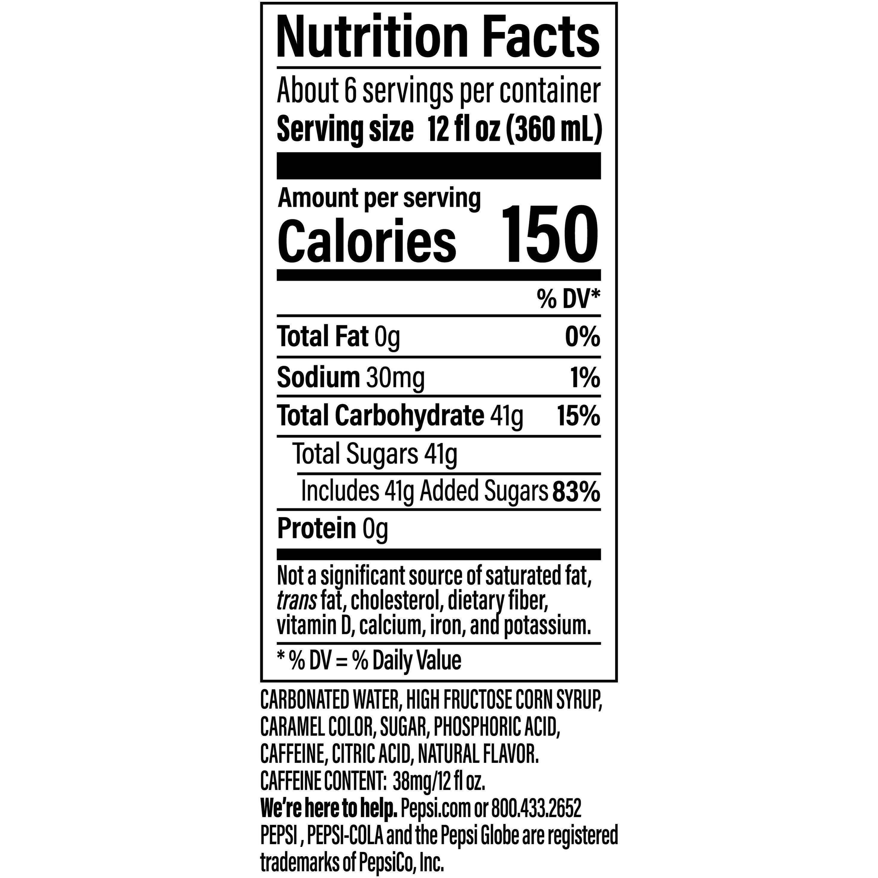 Image describing nutrition information for product Pepsi