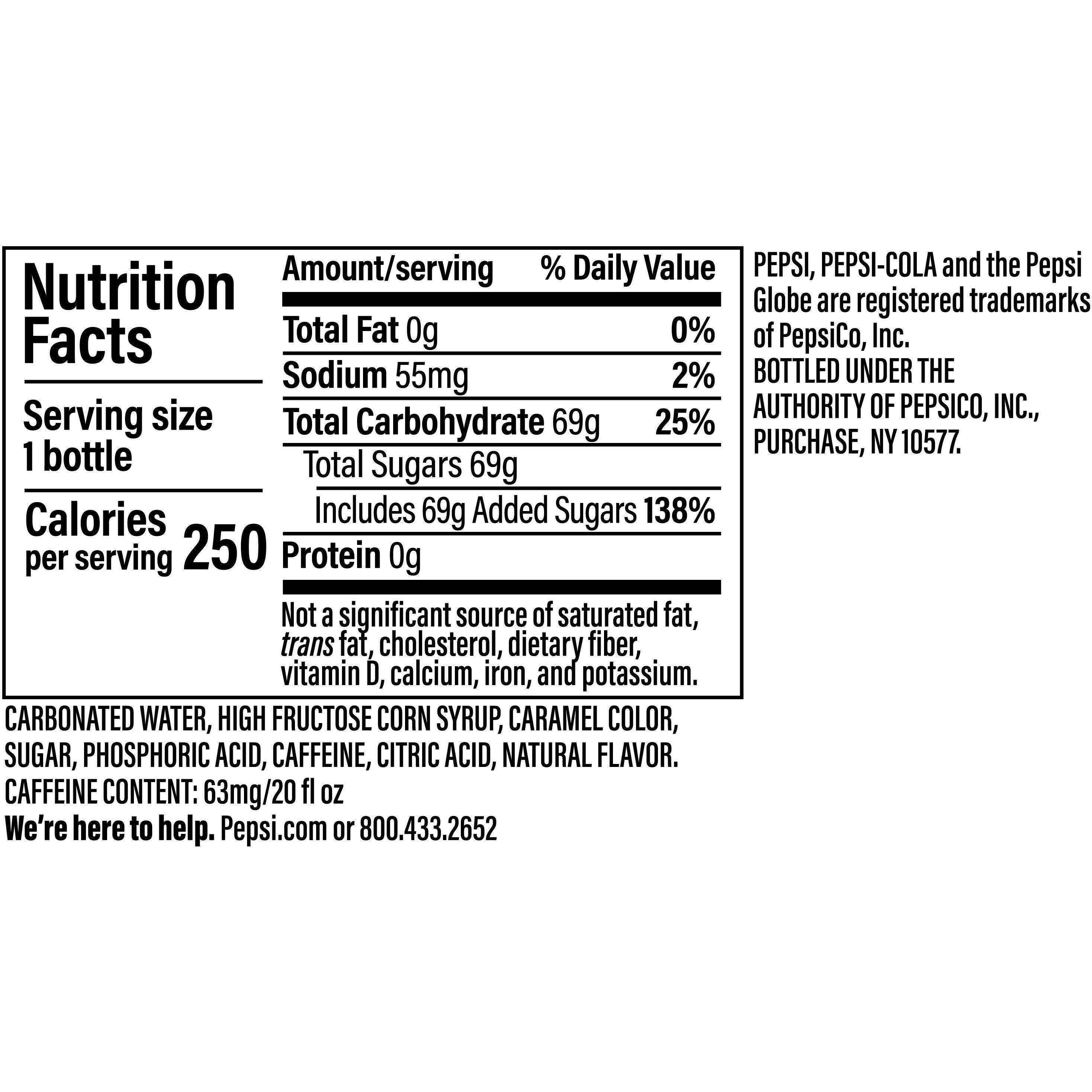 Image describing nutrition information for product Pepsi