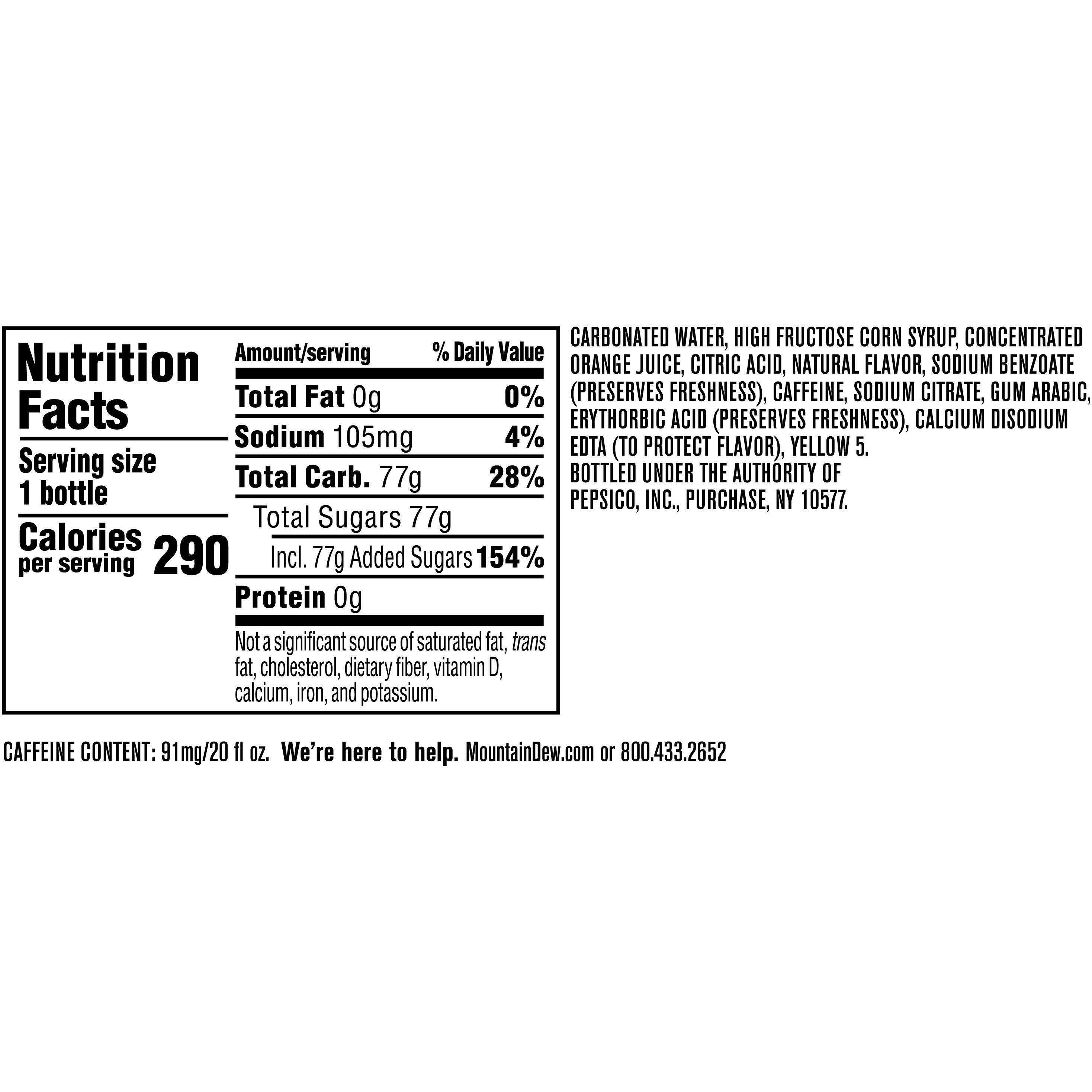 Image describing nutrition information for product Mtn Dew