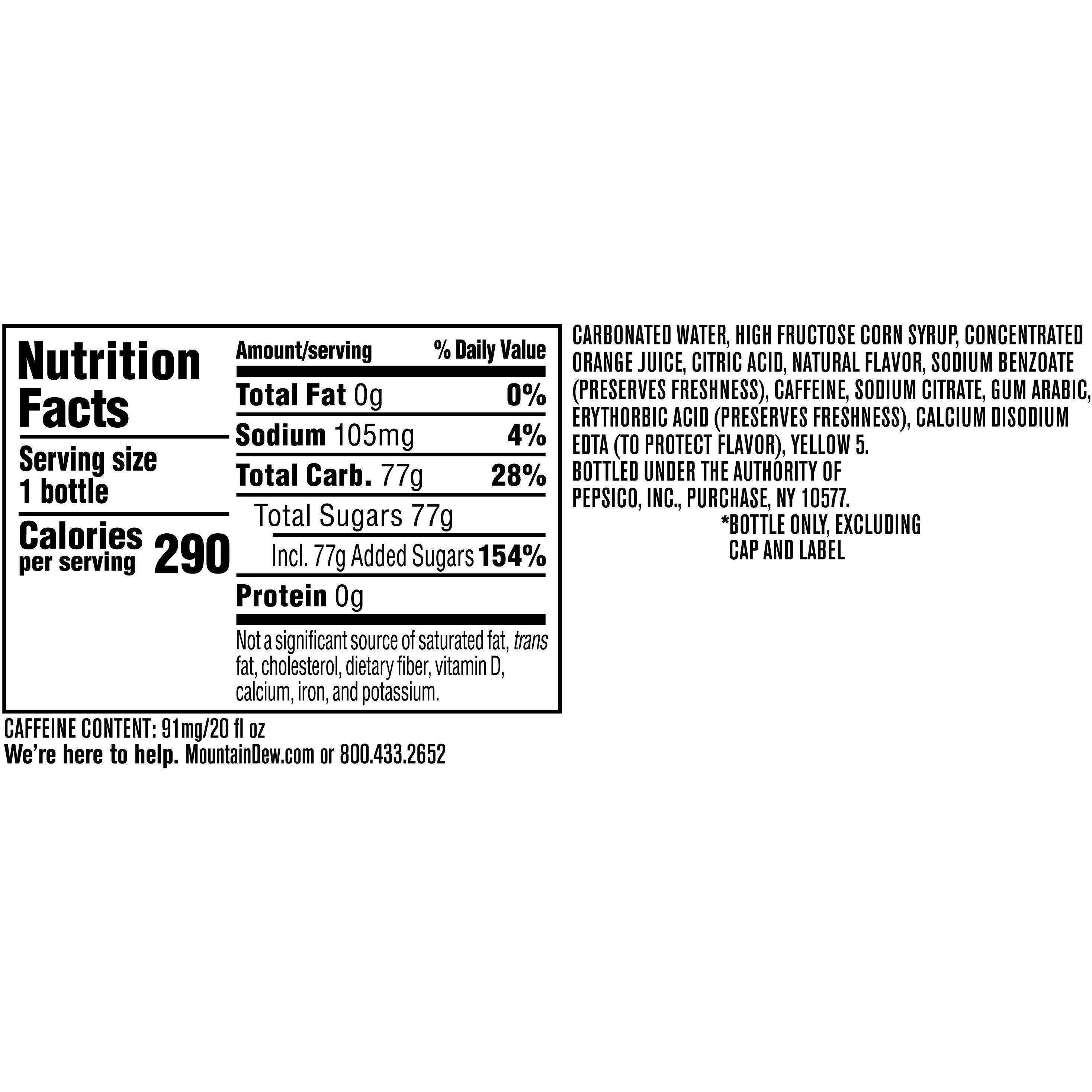 Image describing nutrition information for product Mtn Dew