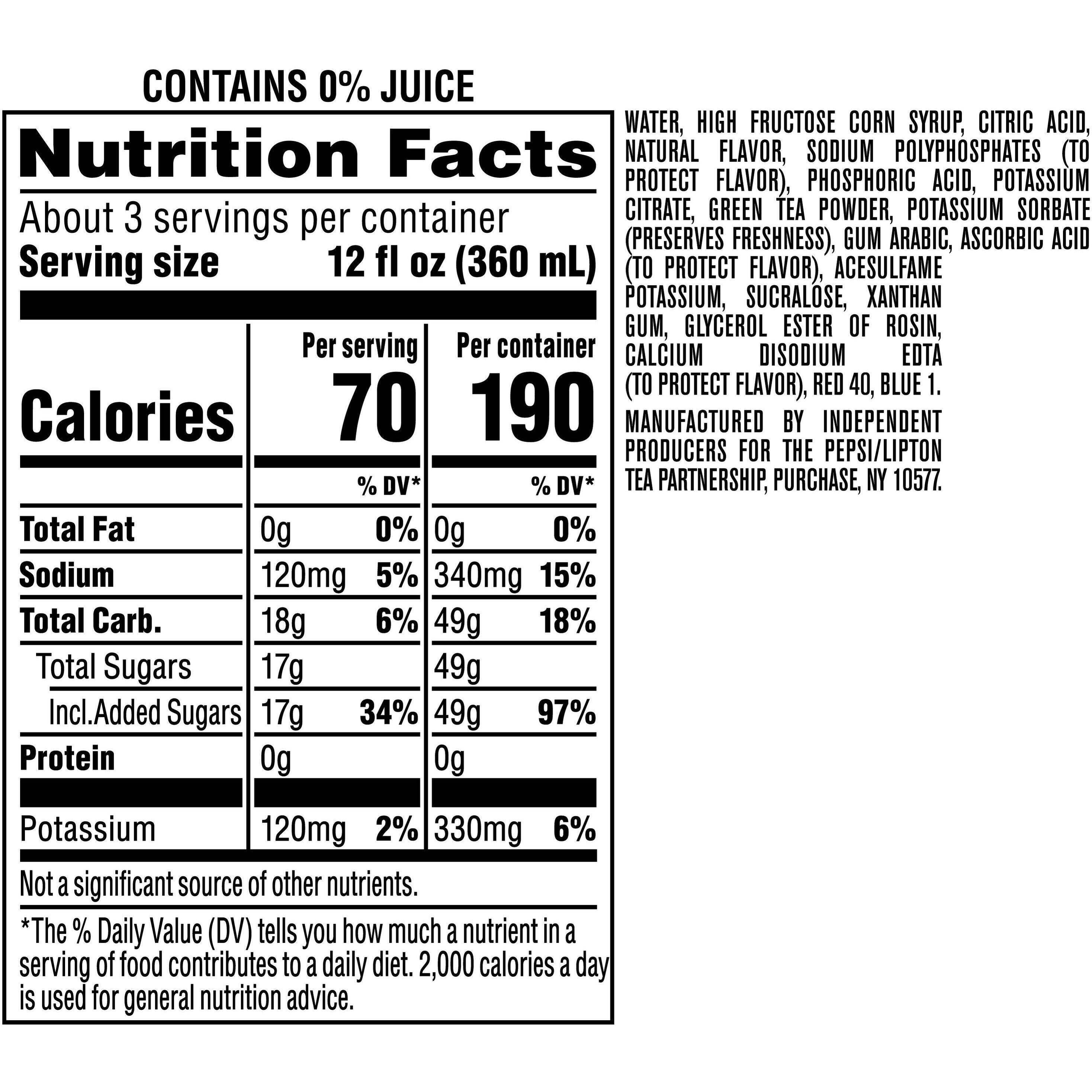 Image describing nutrition information for product Brisk Iced Tea Strawberry Melon