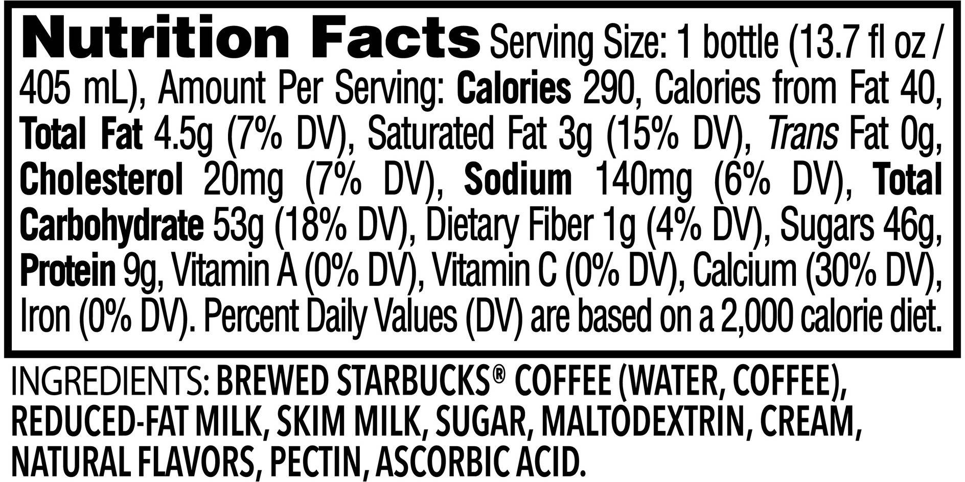 Image describing nutrition information for product Frappuccino Dulce De Leche