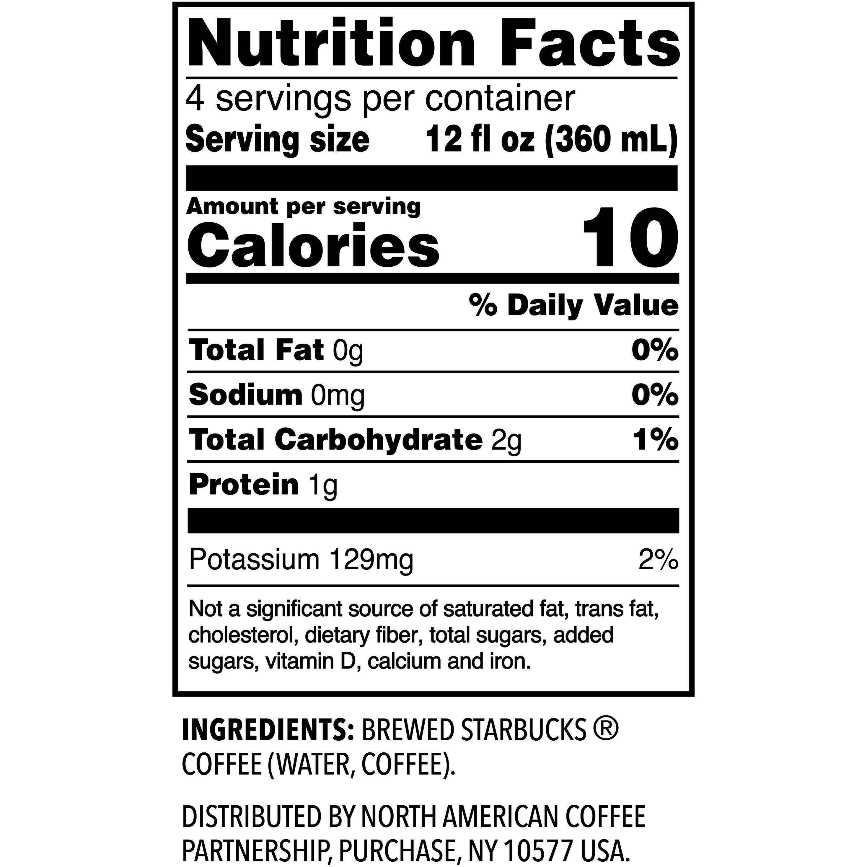 Image describing nutrition information for product Starbucks Iced Coffee Blonde Unsweet