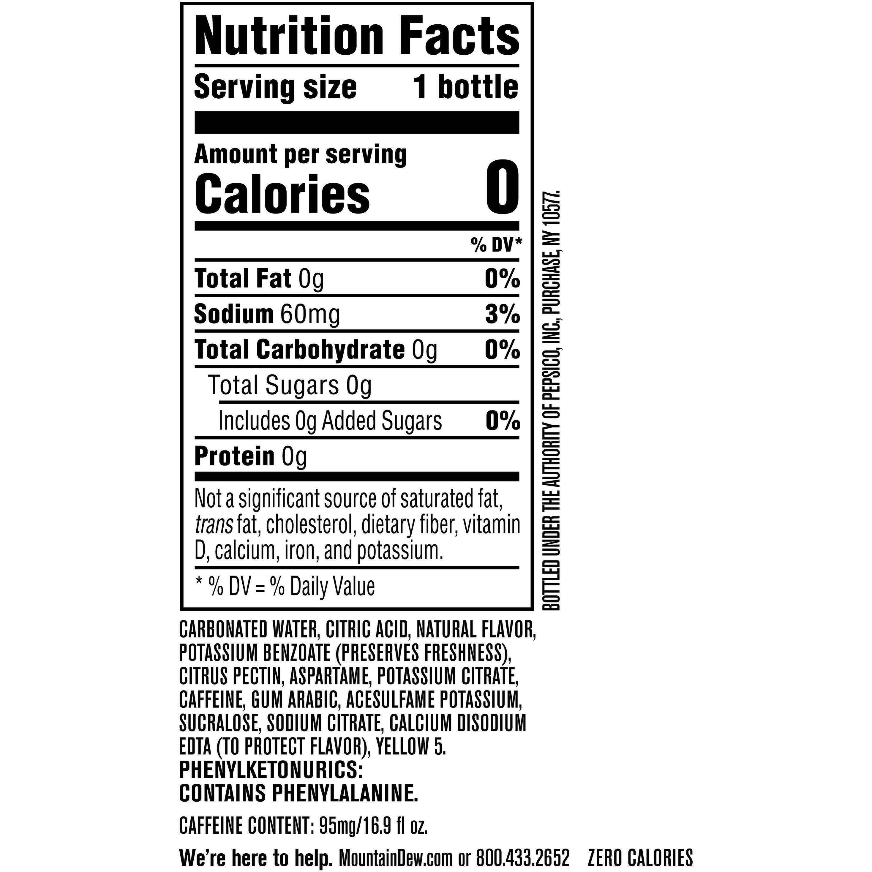 Image describing nutrition information for product Mtn Dew Zero Sugar