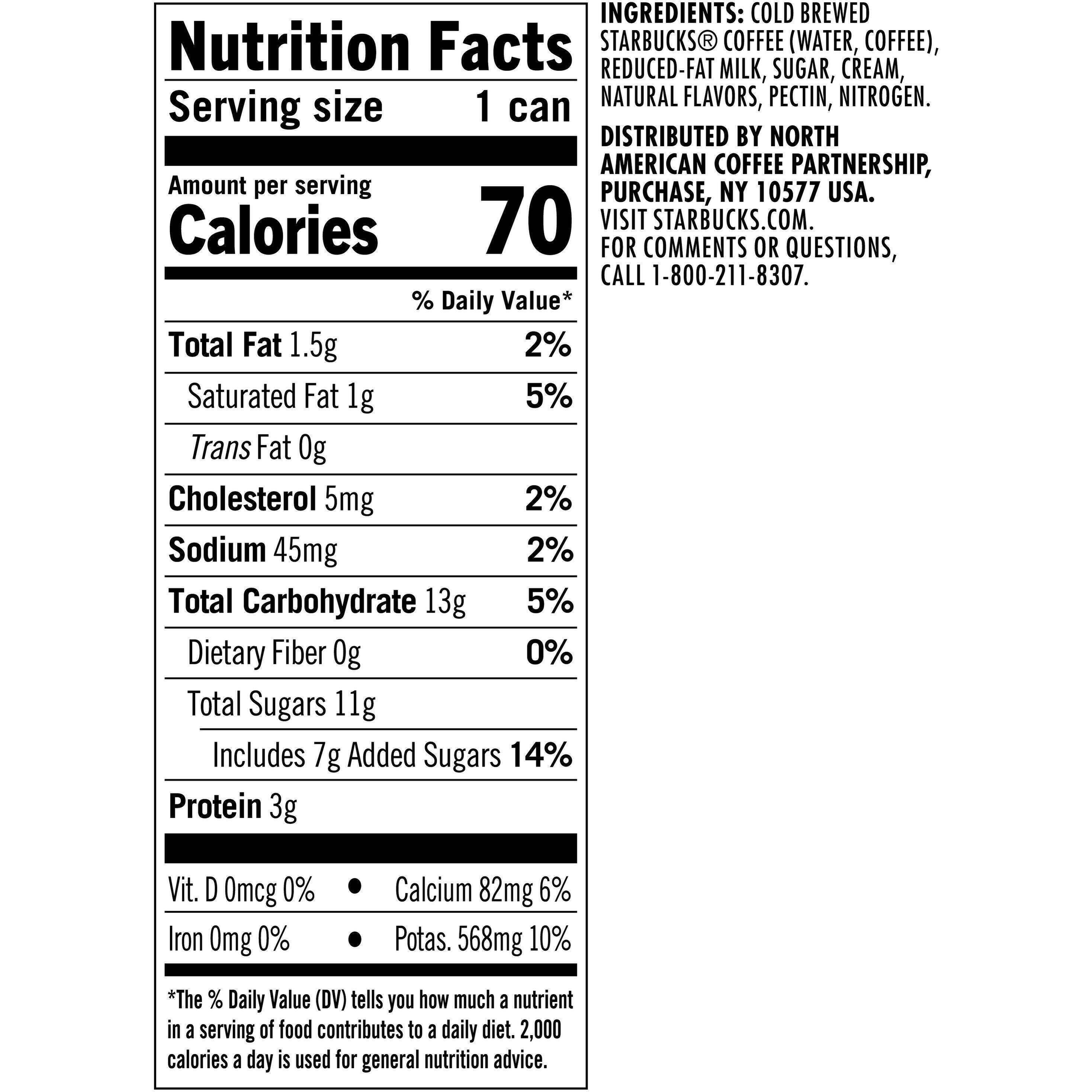 Image describing nutrition information for product Starbucks Nitro Cold Brew Vanilla Sweet Cream