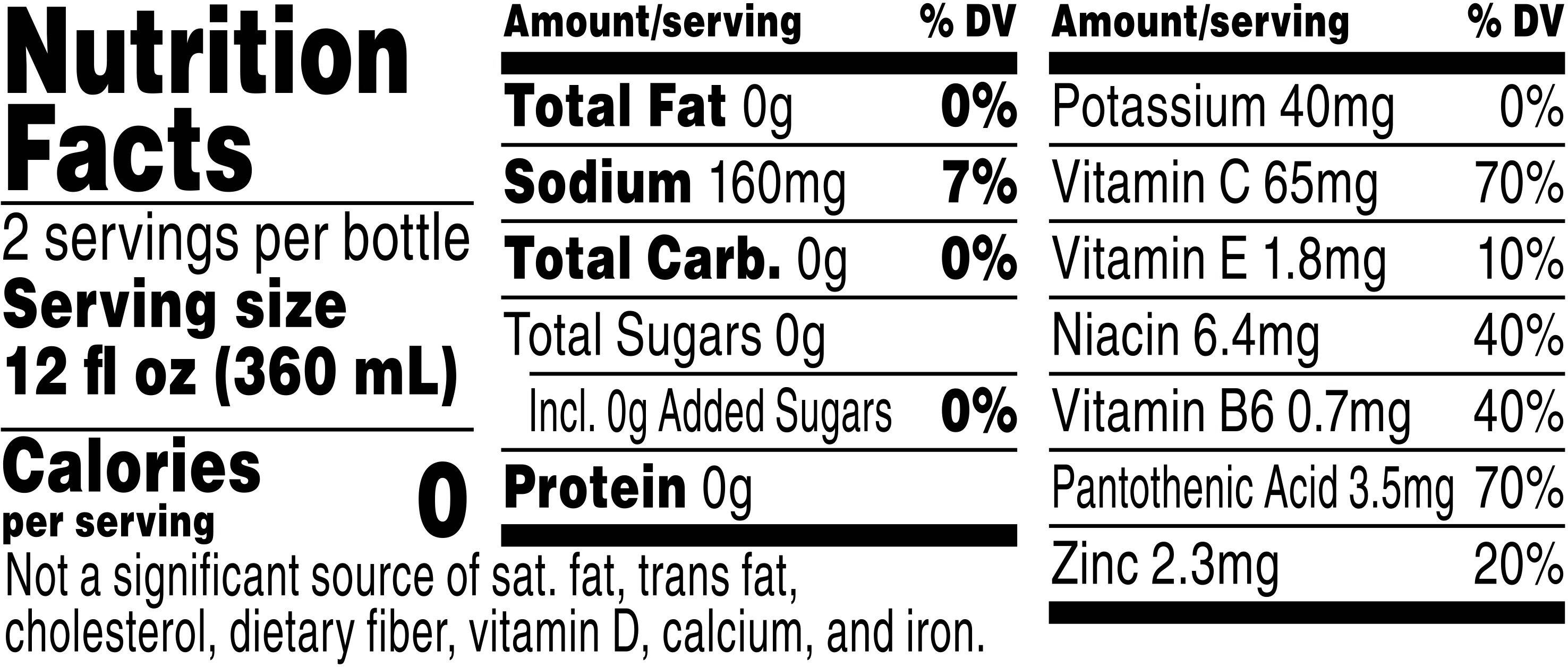 Image describing nutrition information for product Propel Immune Support Orange Raspberry
