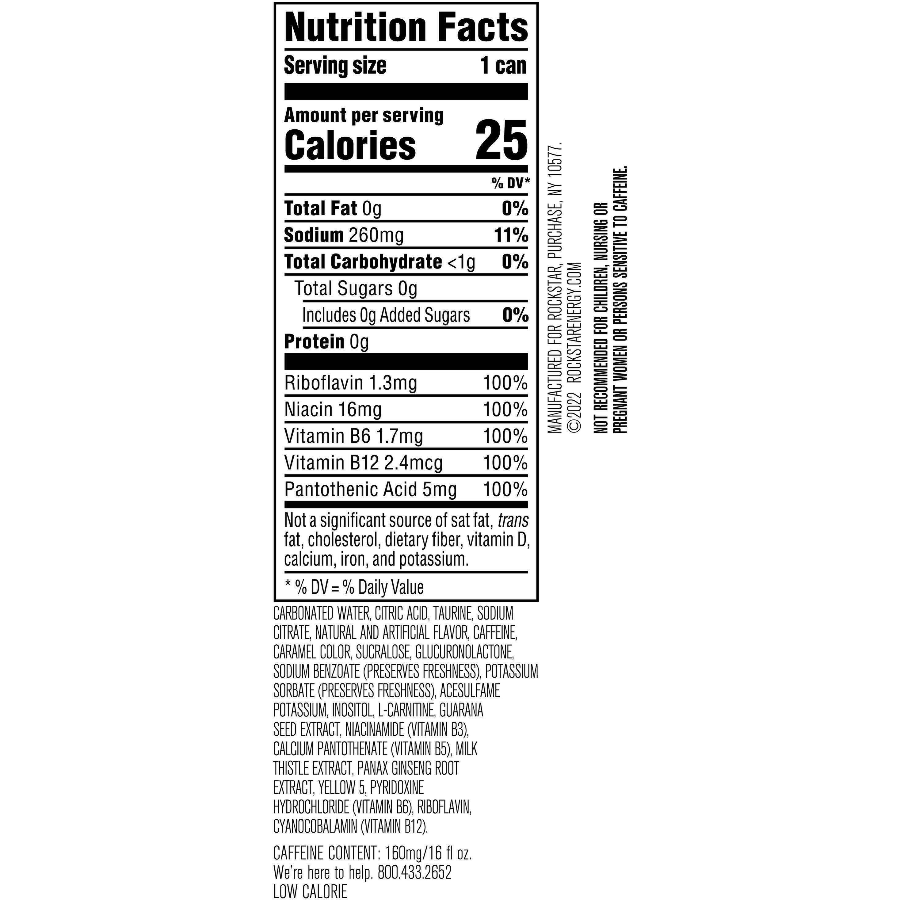Image describing nutrition information for product Rockstar Energy Sugar Free