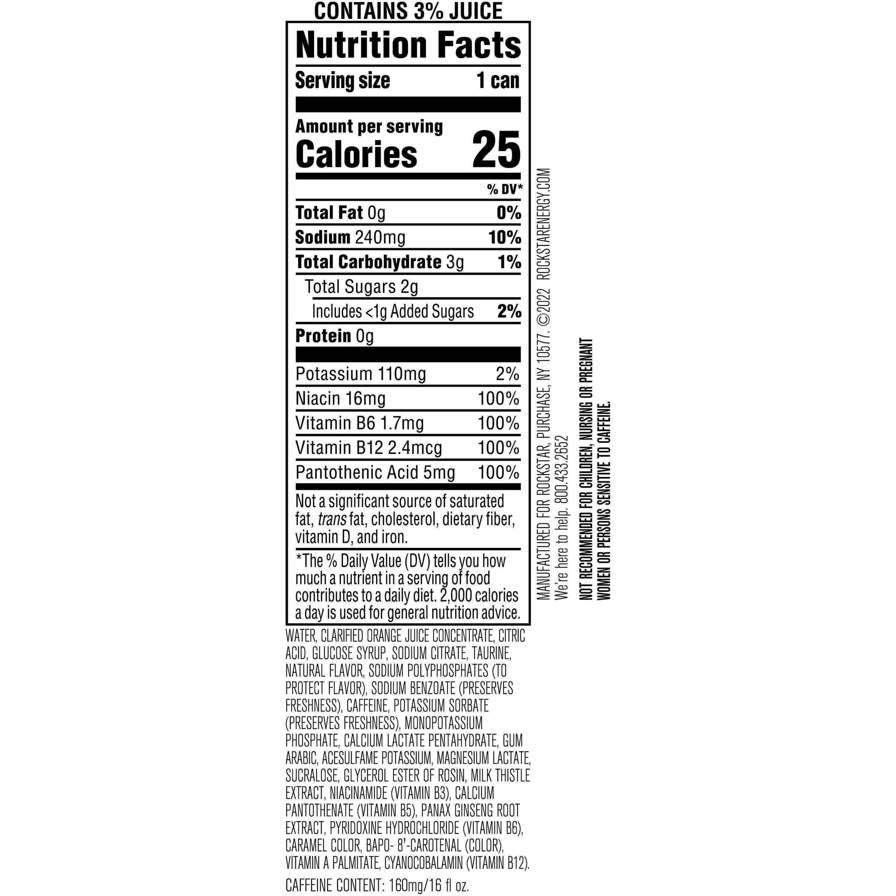 Image describing nutrition information for product Rockstar Recovery Orangeade