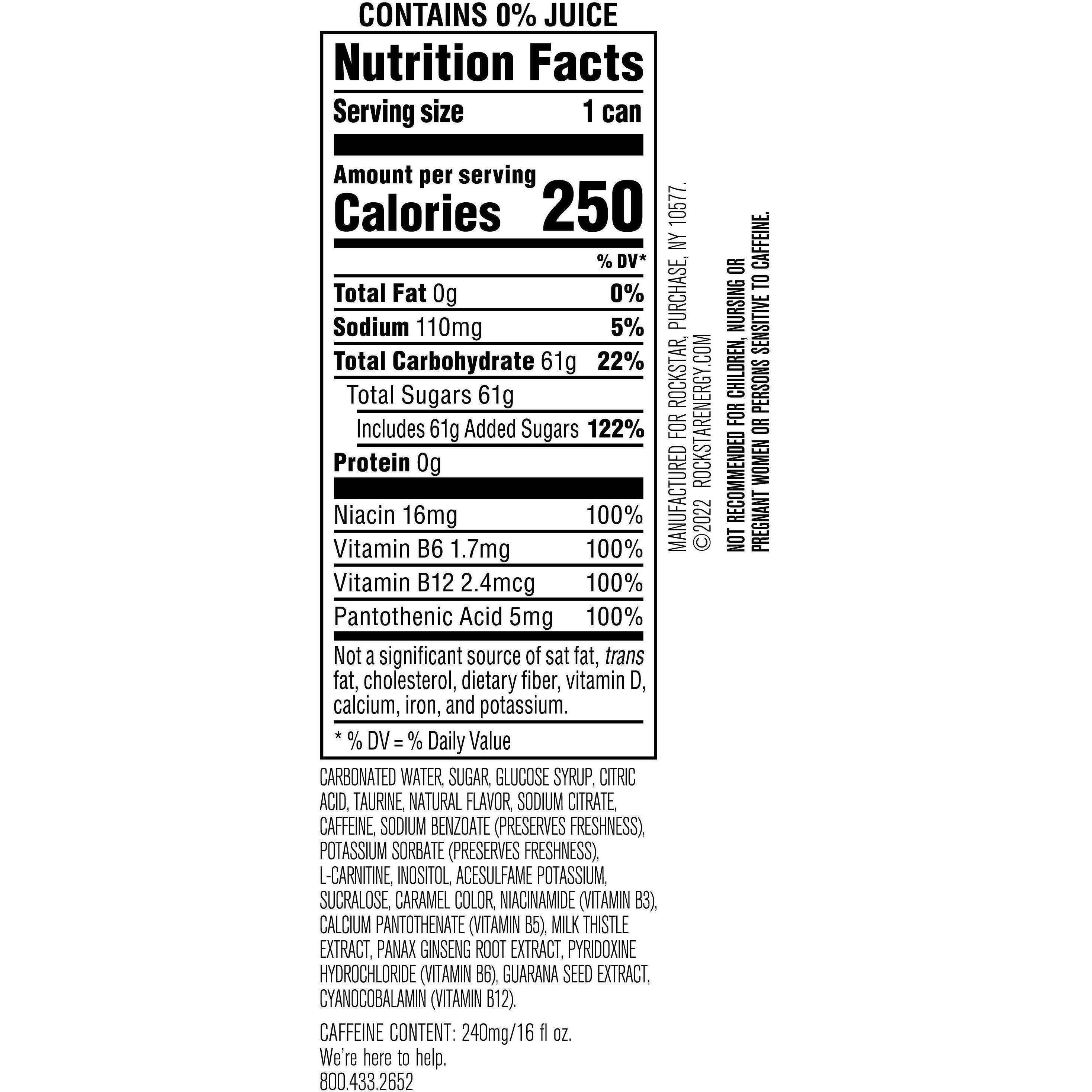 Image describing nutrition information for product Rockstar Punched Hardcore Apple