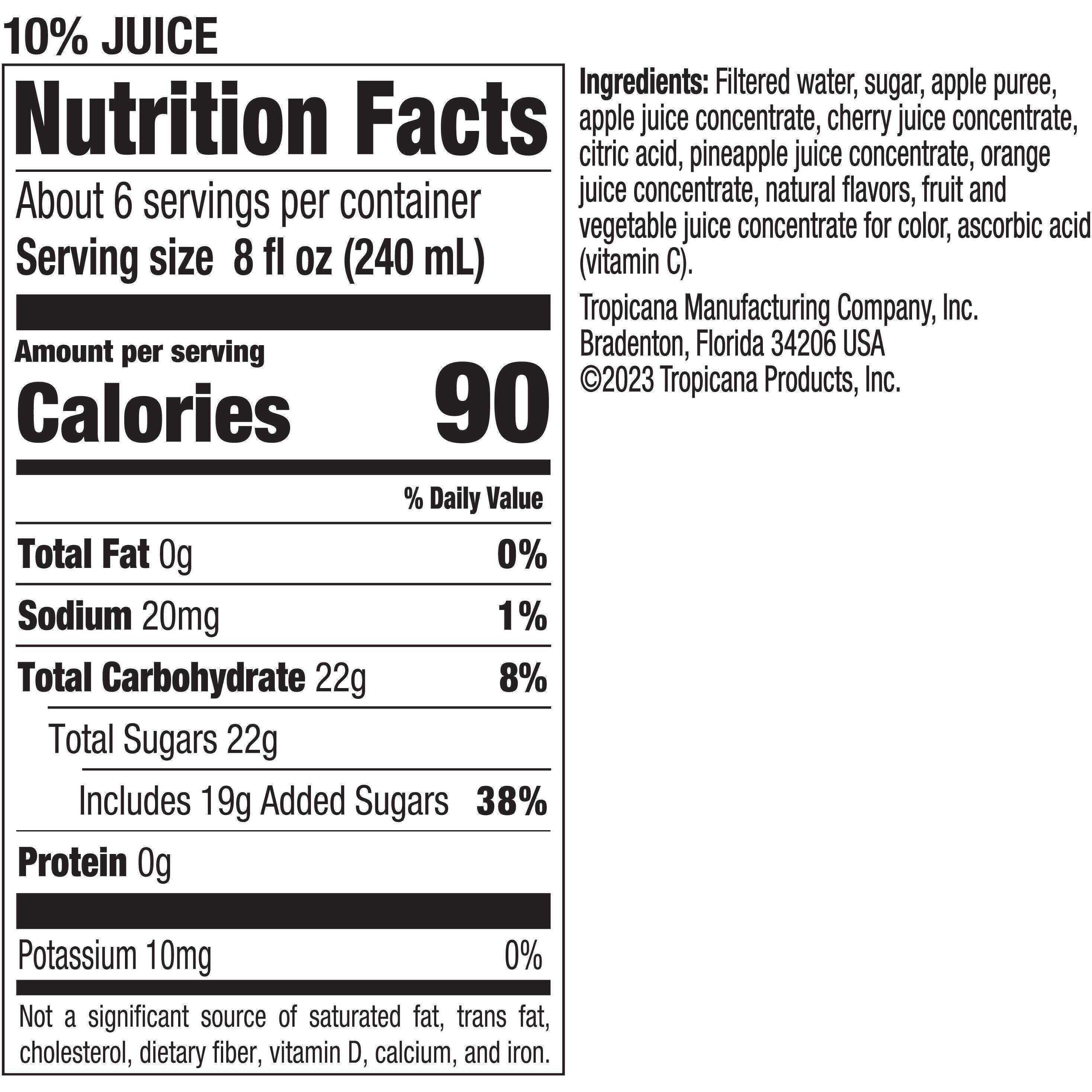 Image describing nutrition information for product Tropicana Caribbean Sunset