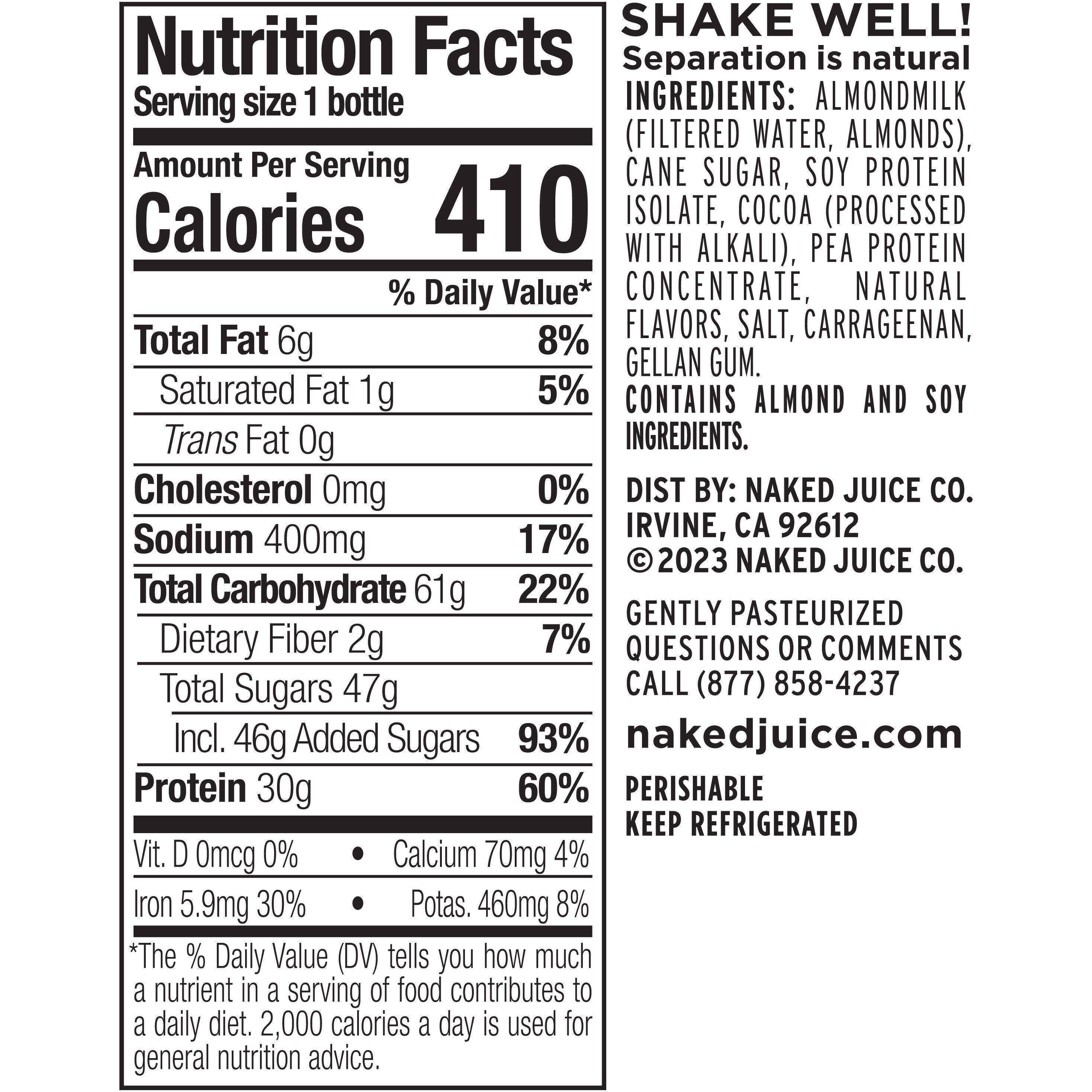 Image describing nutrition information for product Naked Juice Protein Chocolate